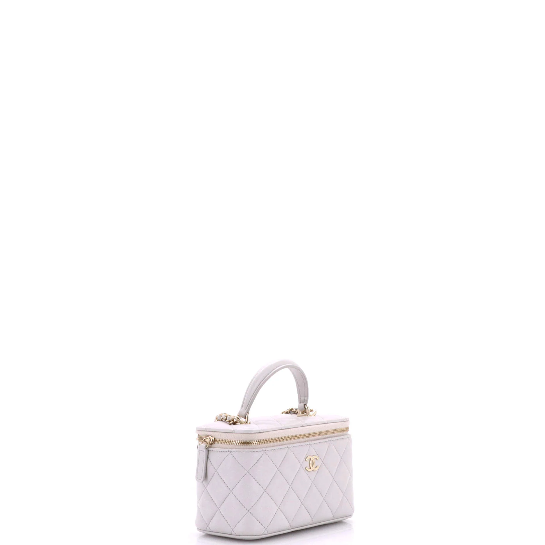 Classic Top Handle Vanity Case with Chain Quilted Lambskin Small - Image 2