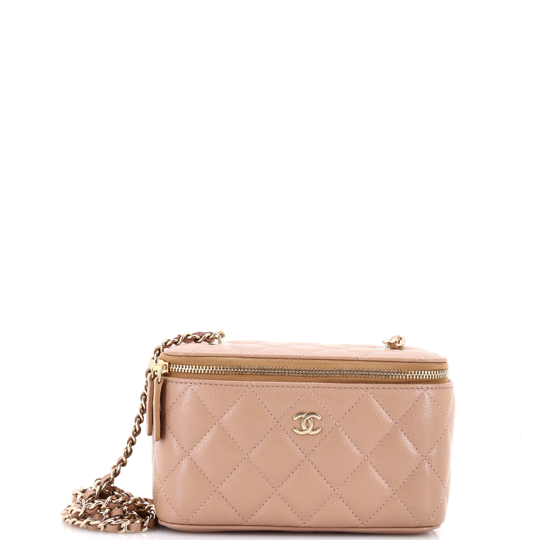 Classic Vanity Case with Chain Quilted Caviar Small