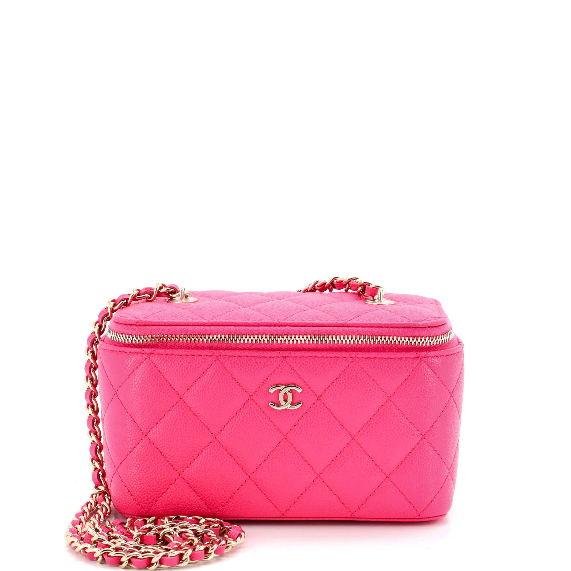 Classic Vanity Case with Chain Quilted Caviar Small