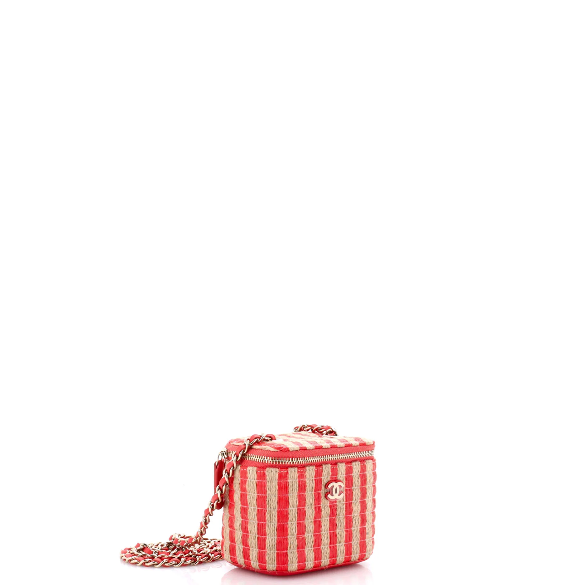 Classic Vanity Case with Chain Striped Raffia and Jute Mini - Image 2