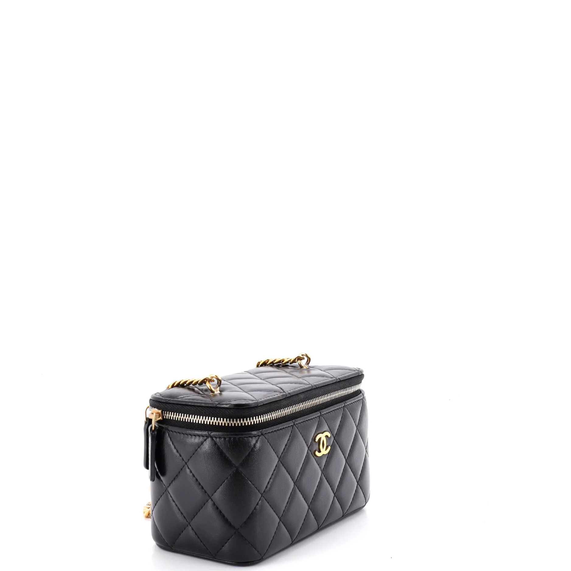 Classic Vanity Case with Resin Pearl Chain Quilted Lambskin Small - Image 2