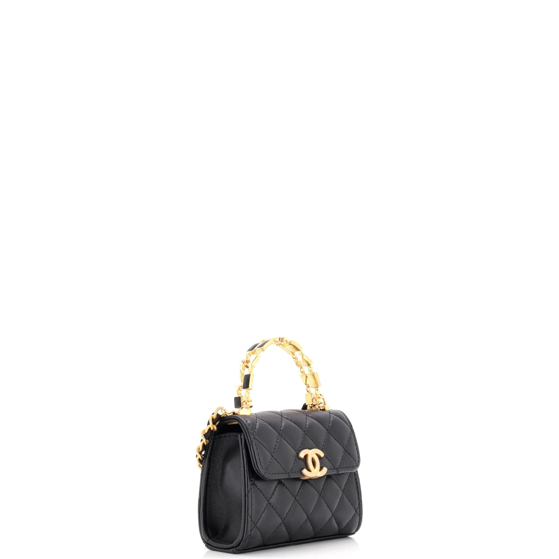 Coco Enamel Top Handle Flap Bag Quilted Lambskin Small - Image 2