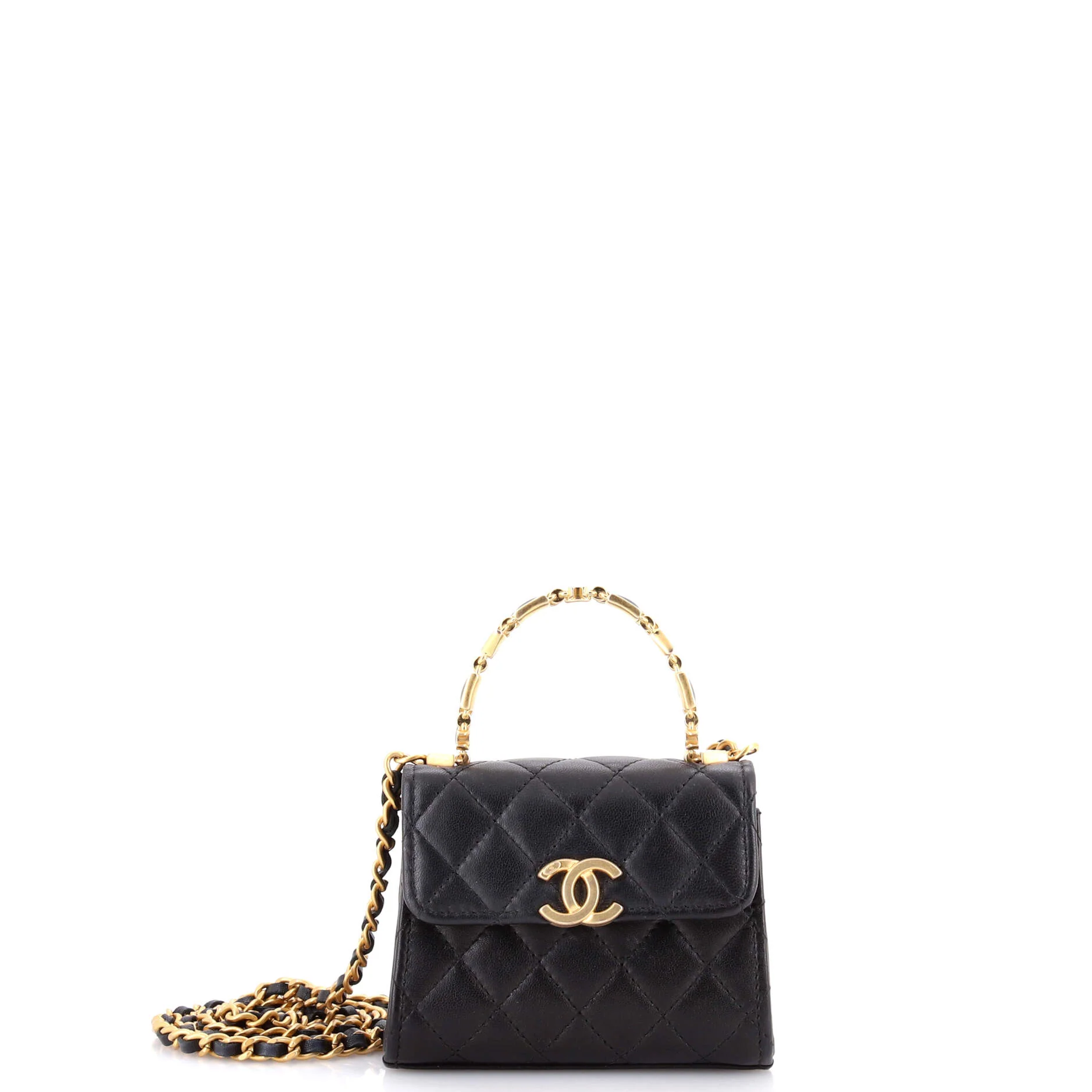 Coco Enamel Top Handle Flap Bag Quilted Lambskin Small