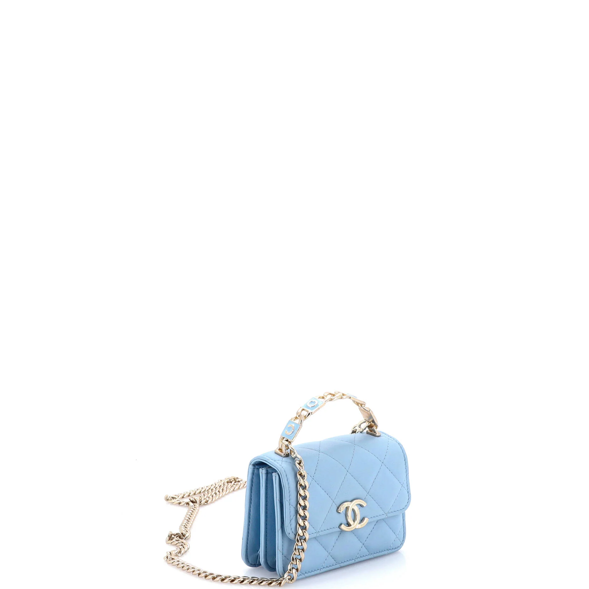 Coco Enamel Top Handle Flap Clutch with Chain Quilted Lambskin - Image 3