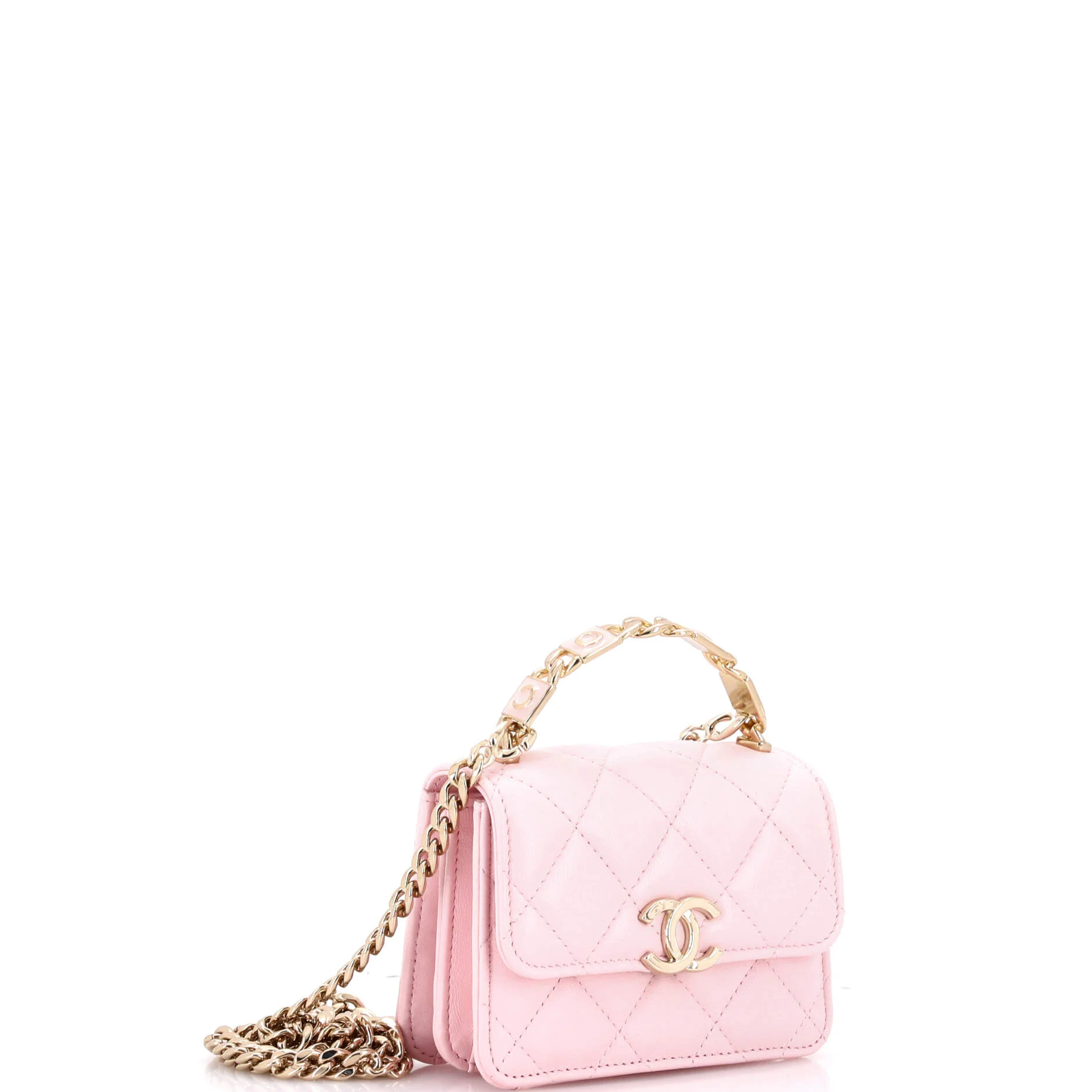 Coco Enamel Top Handle Flap Clutch with Chain Quilted Lambskin - Image 3