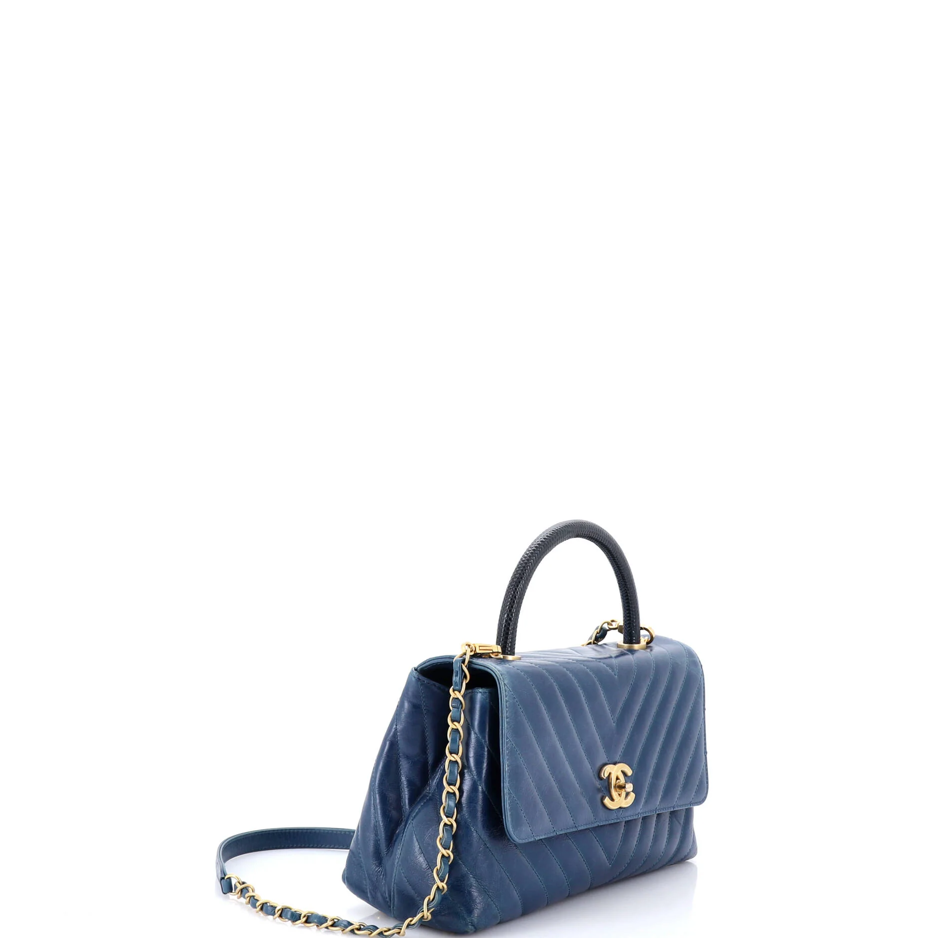 Coco Top Handle Bag Chevron Calfskin with Lizard Small - Image 3