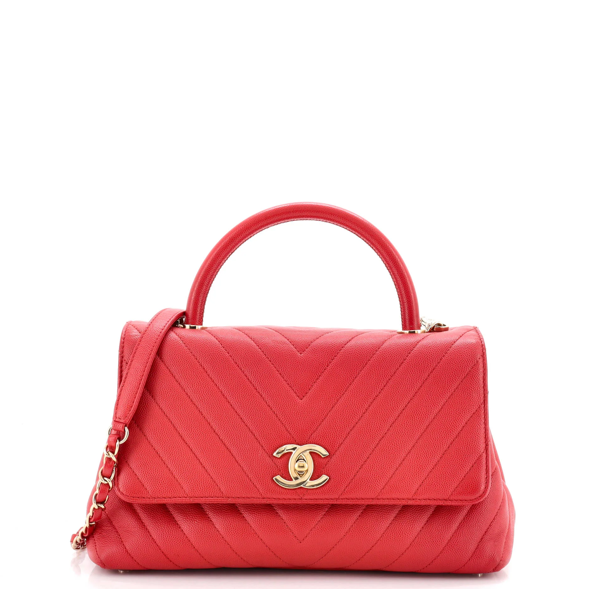 Coco Top Handle Bag Chevron Caviar Small
