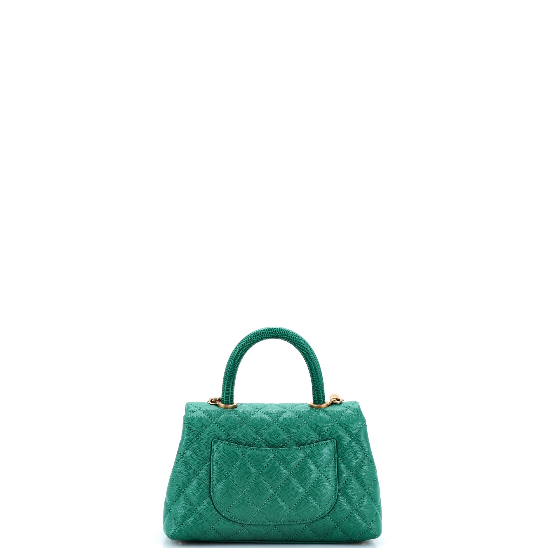 Coco Top Handle Bag Quilted Caviar with Lizard Embossed Handle Mini - Image 4