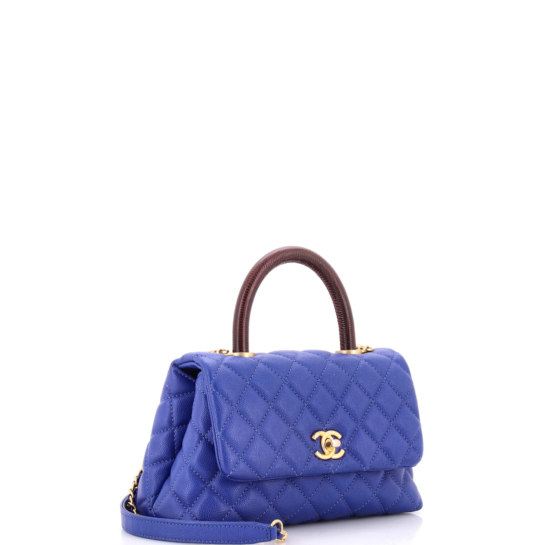 Coco Top Handle Bag Quilted Caviar with Lizard Mini - Image 2