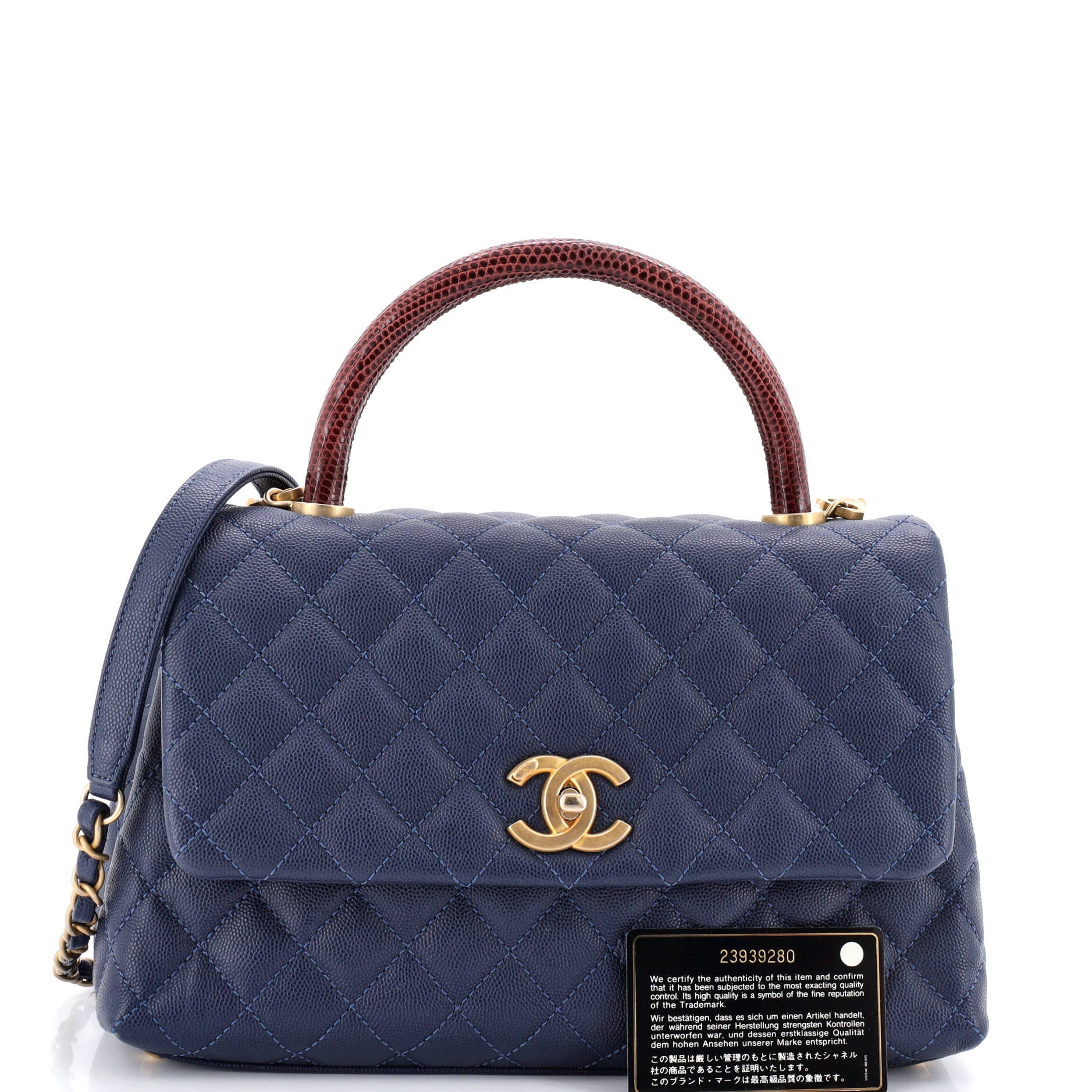 Coco Top Handle Bag Quilted Caviar with Lizard Small - Image 2