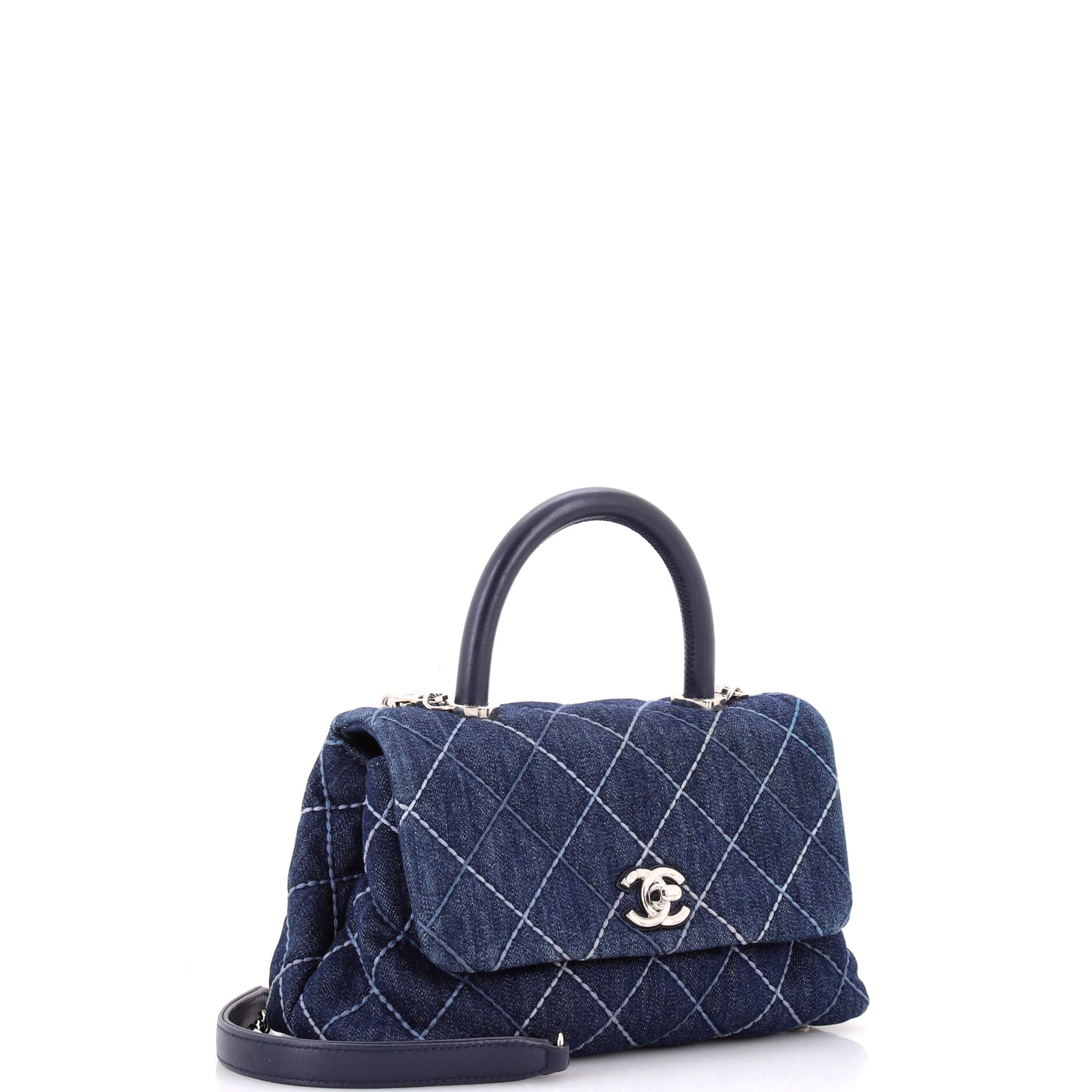 Coco Top Handle Bag Quilted Denim Mini - Image 3