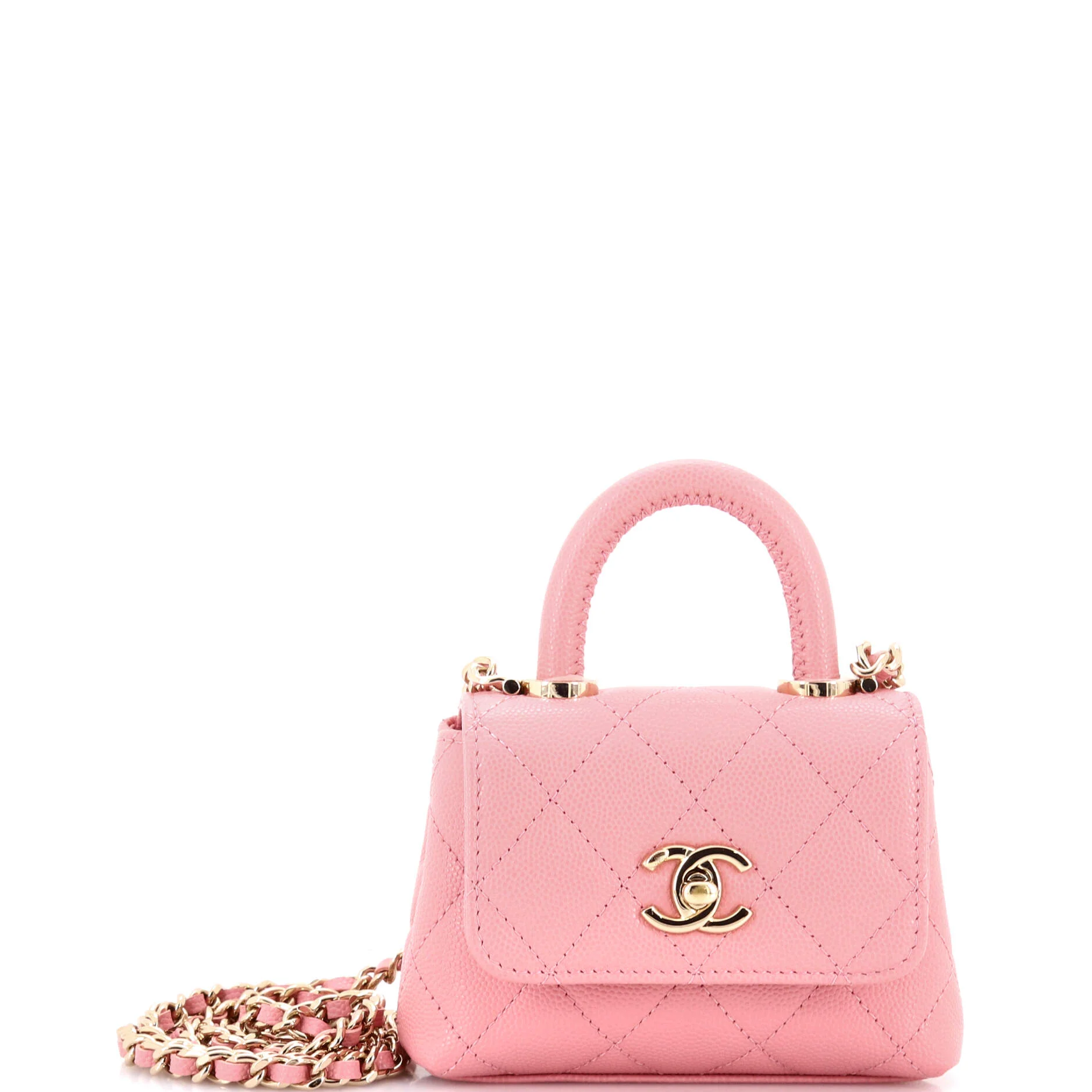 Coco Top Handle Clutch with Chain Quilted Caviar