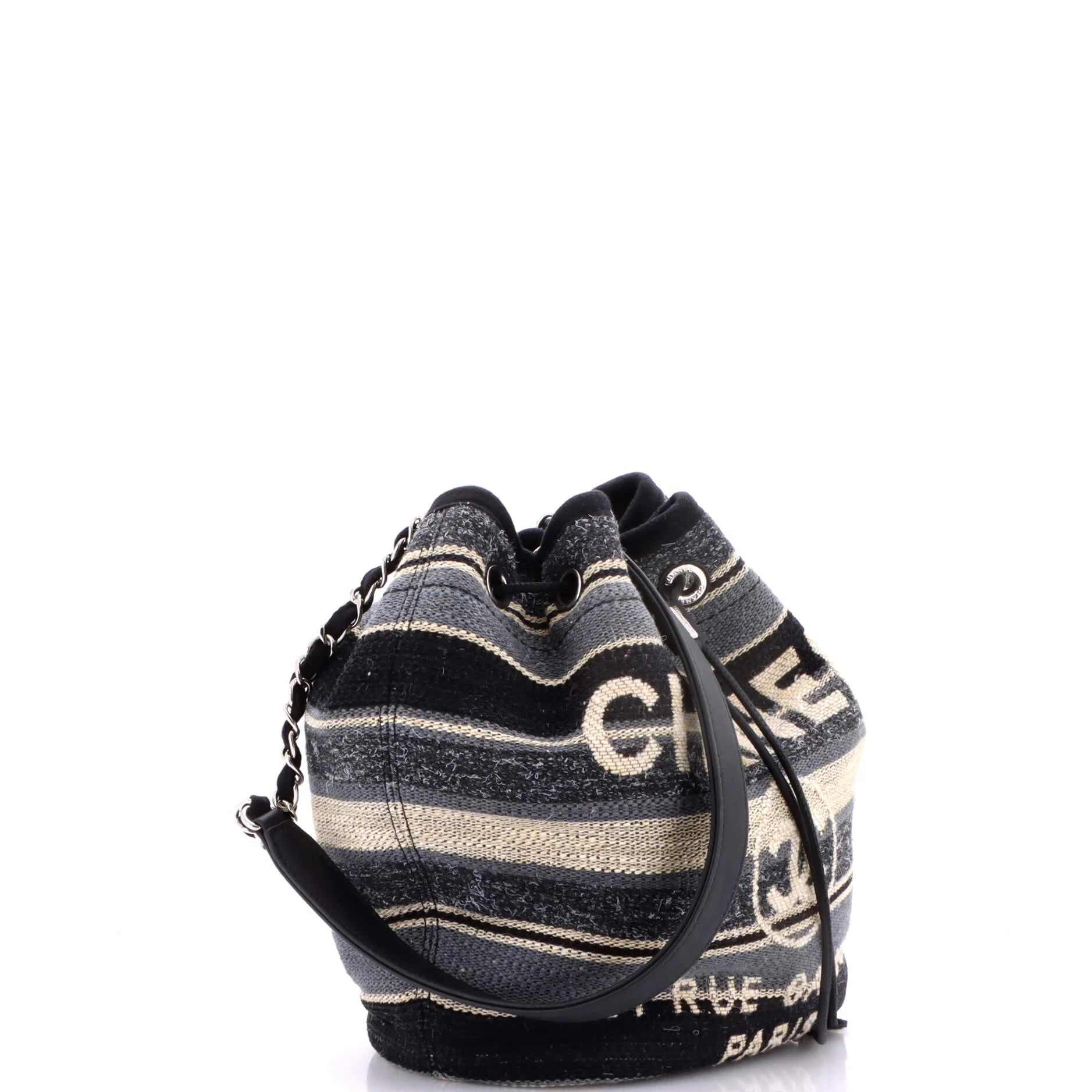 Deauville Drawstring Bucket Bag Canvas with Striped Detail Medium - Image 3