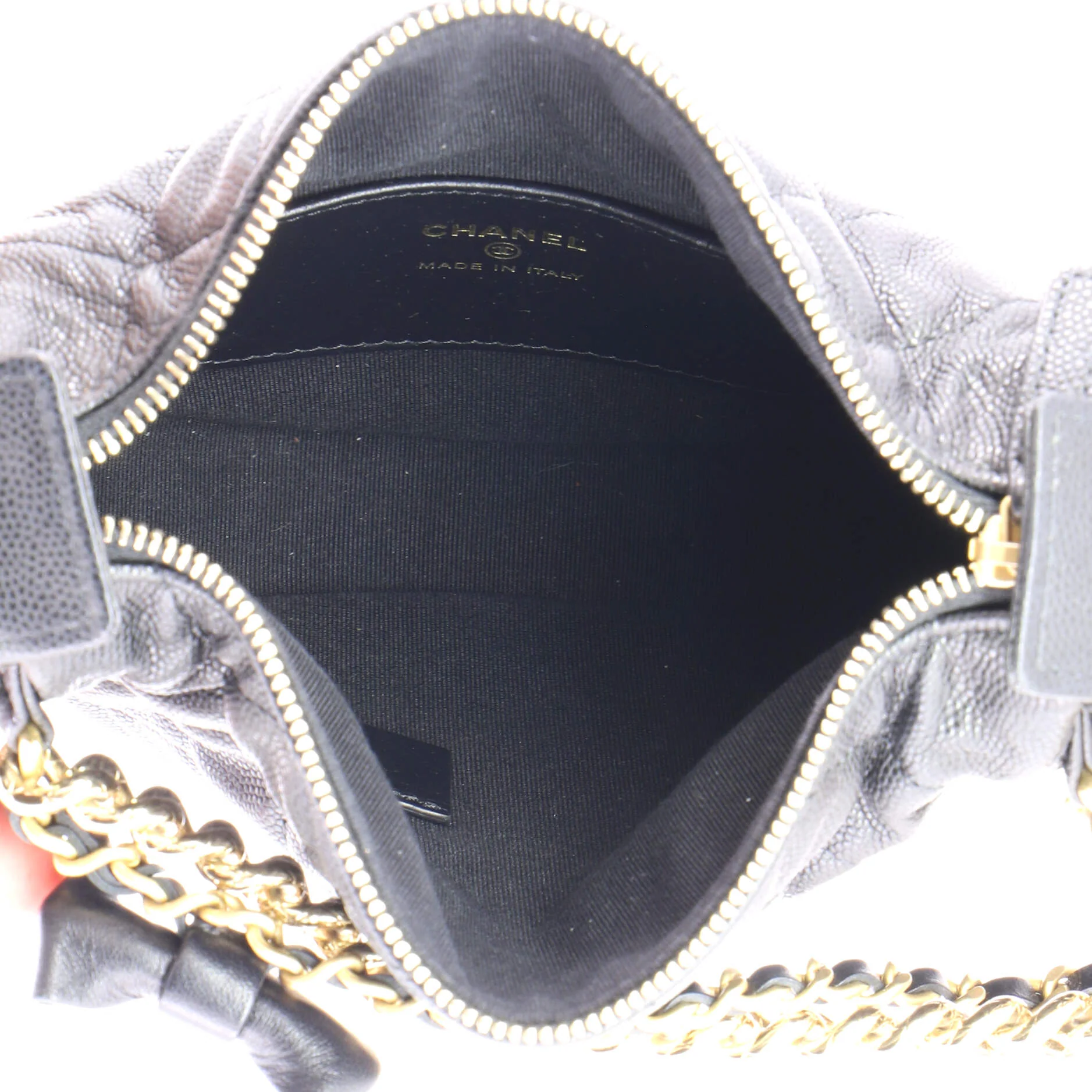 Double Chain Bow Hobo Pouch Quilted Caviar Mini - Image 5