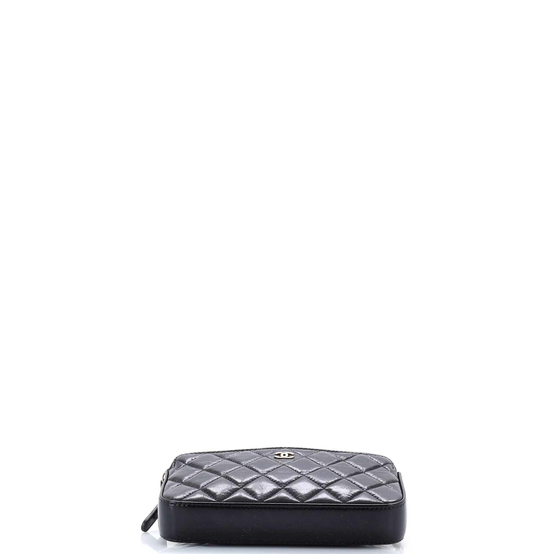 Double Zip Clutch with Chain Quilted Shiny Lambskin - Image 4