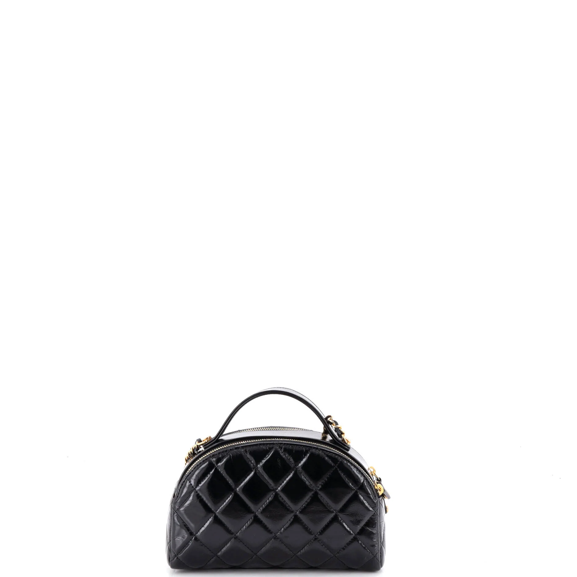 Double Zip Top Handle Vanity Case with Chain Quilted Shiny Calfskin Small - Image 3
