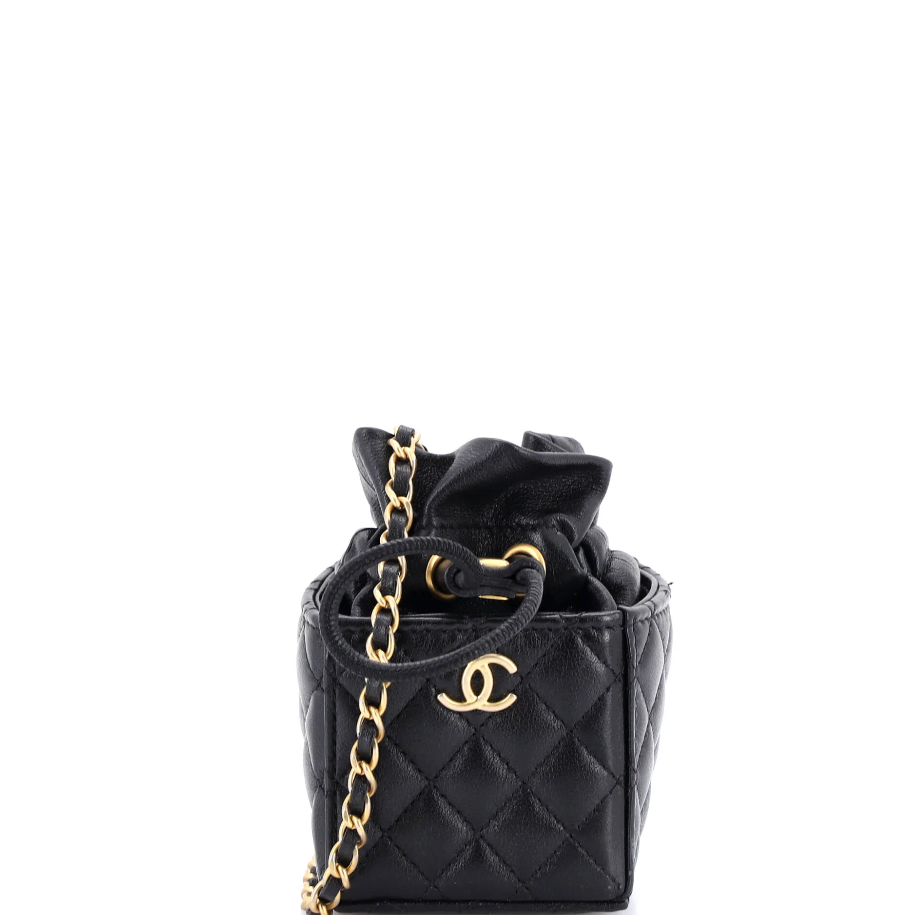 Drawstring Square Bucket Bag Quilted Calfskin Mini