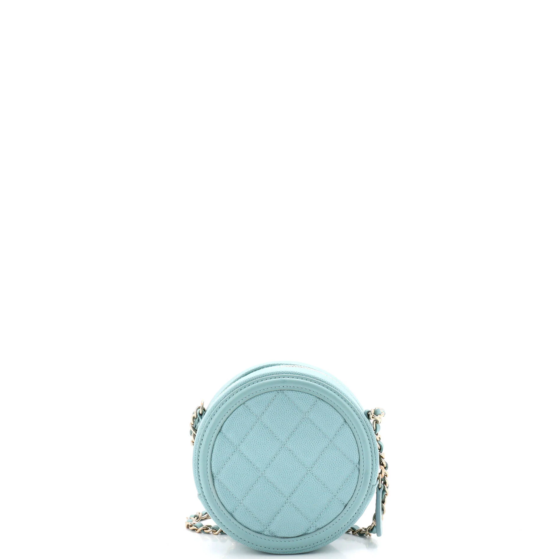 Filigree Round Clutch with Chain Quilted Caviar Mini - Image 4