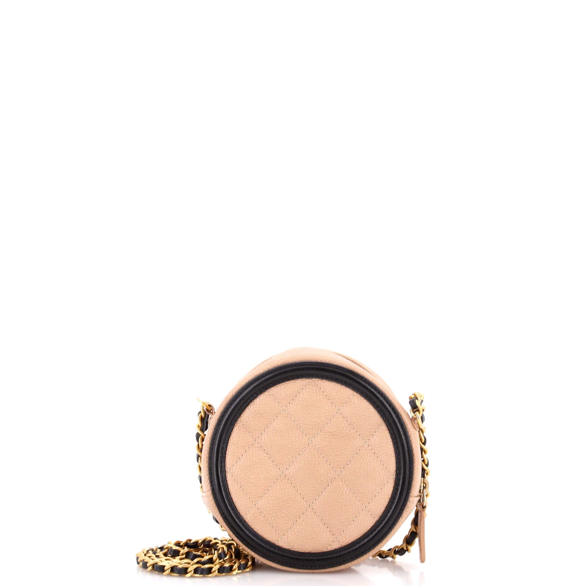 Filigree Round Clutch with Chain Quilted Caviar Mini - Image 3