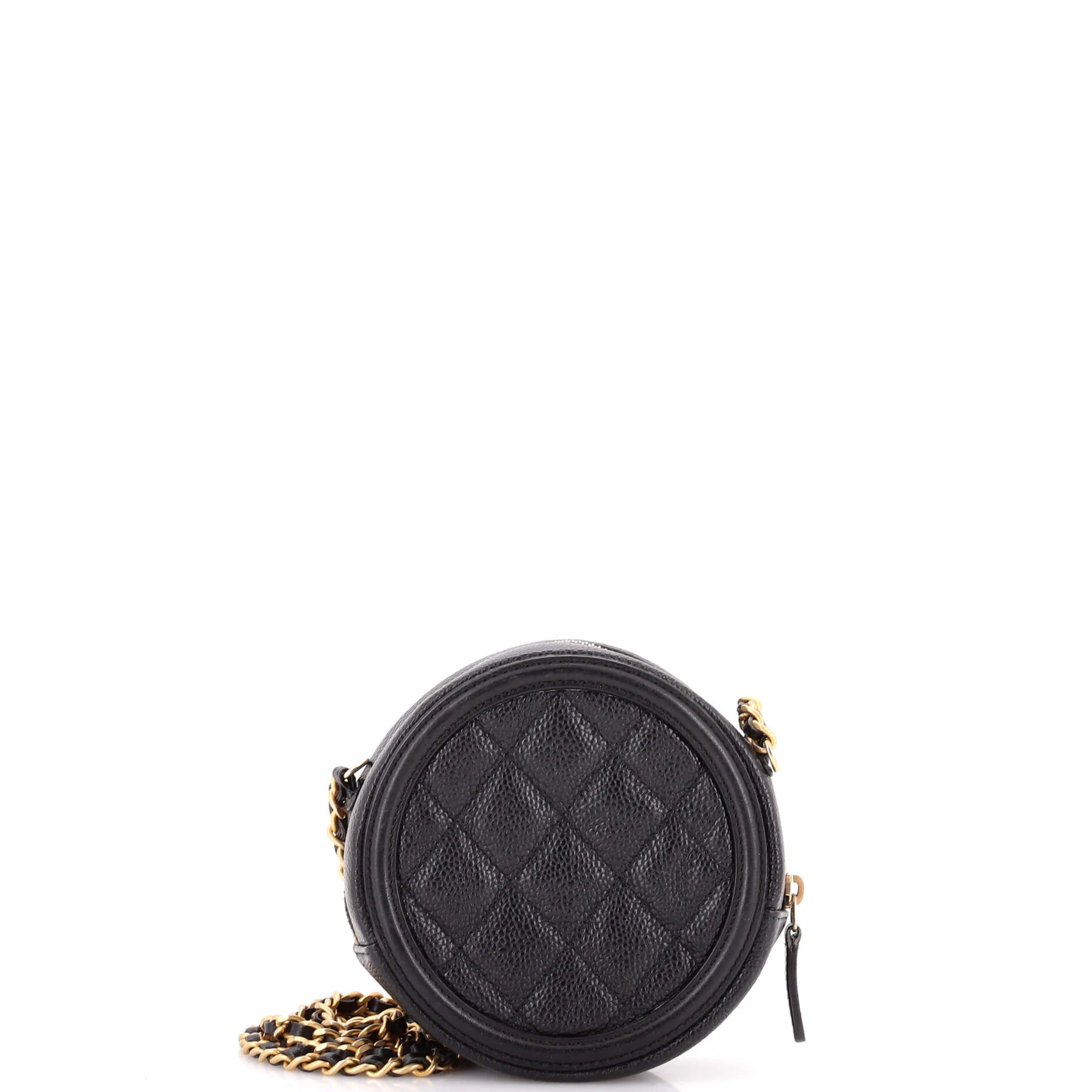 Filigree Round Clutch with Chain Quilted Caviar Mini - Image 3