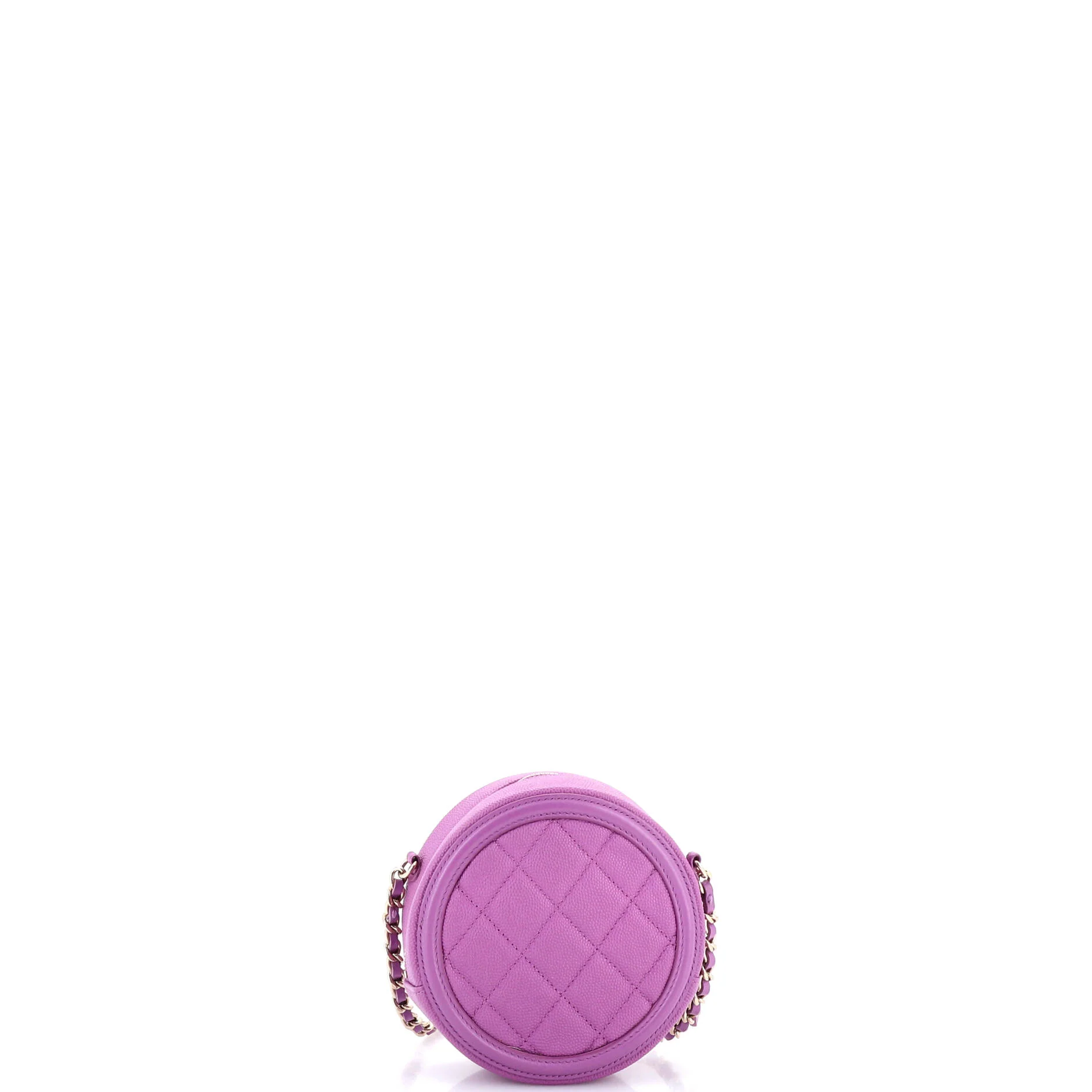 Filigree Round Clutch with Chain Quilted Caviar Mini - Image 4
