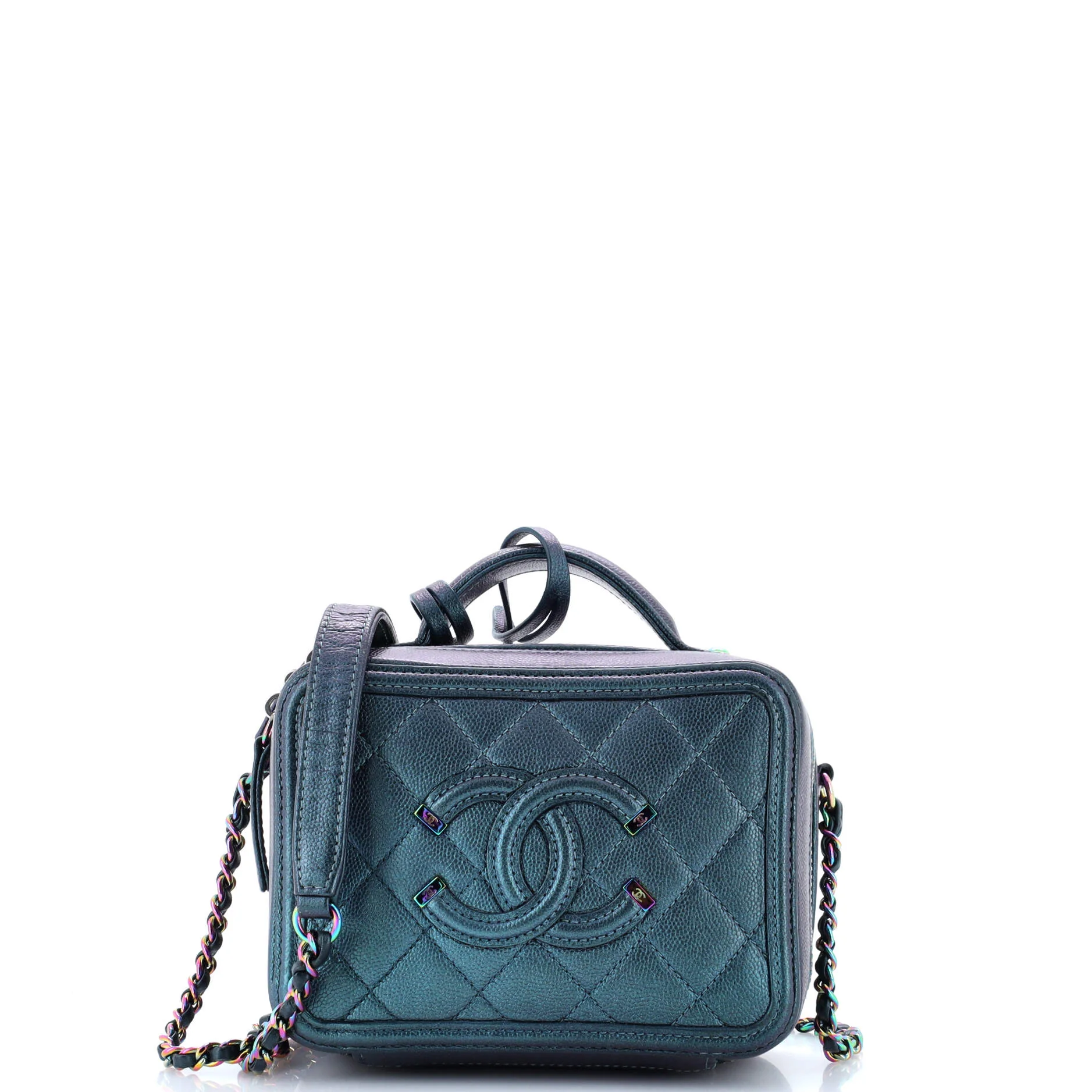 Filigree Vanity Case Quilted Caviar Small