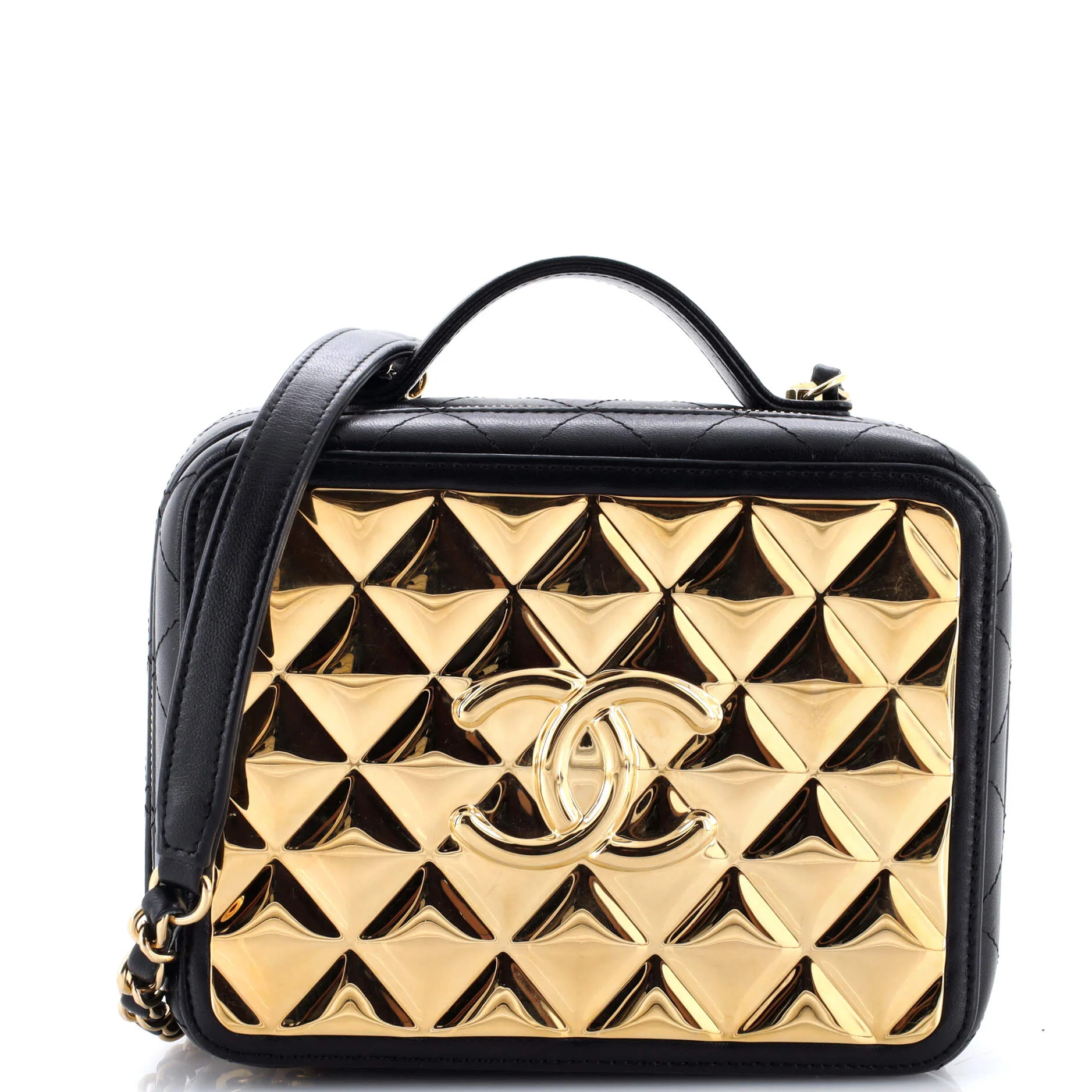 Golden Plate Vanity Case Quilted Metal and Lambskin Medium
