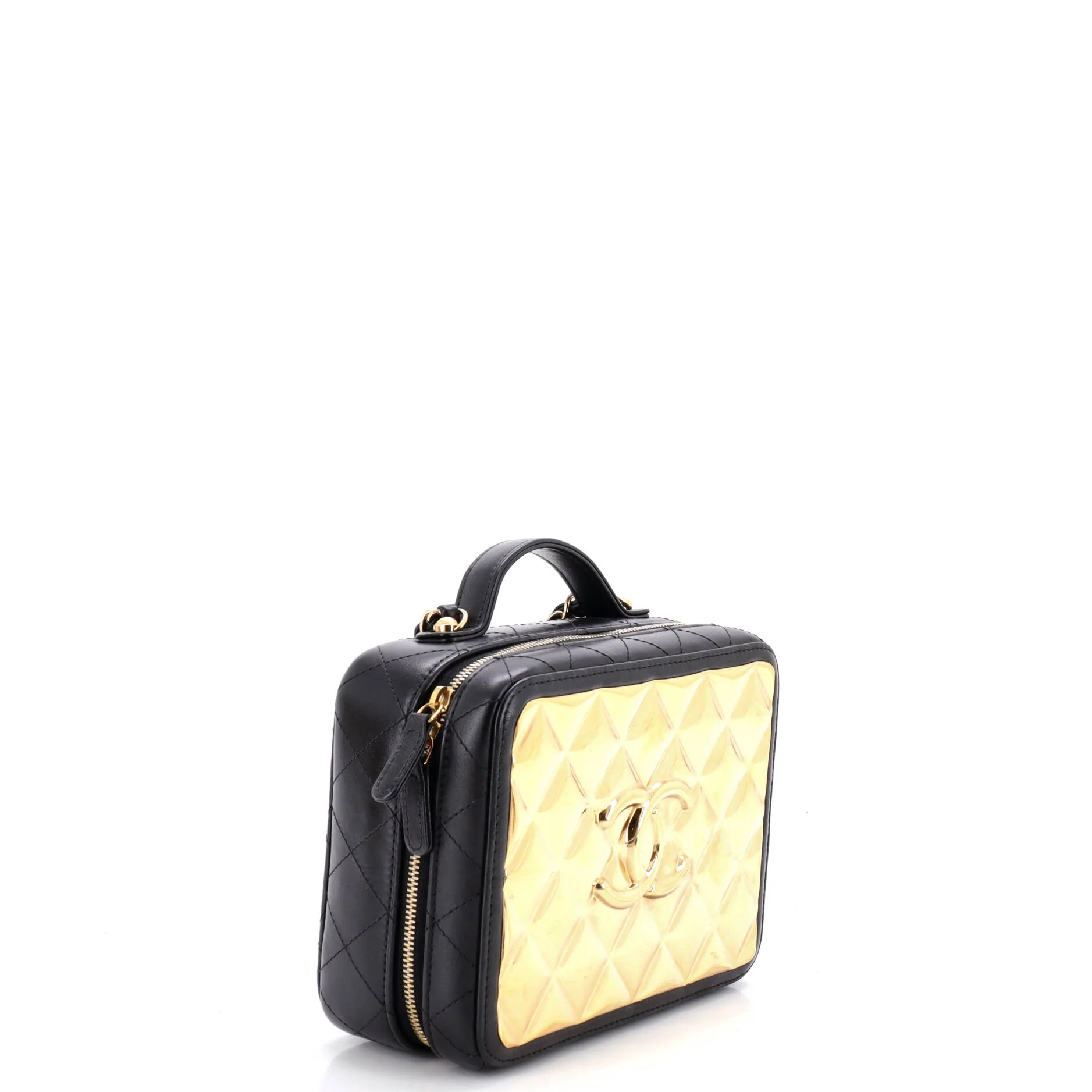 Golden Plate Vanity Case Quilted Metal and Lambskin Medium - Image 2