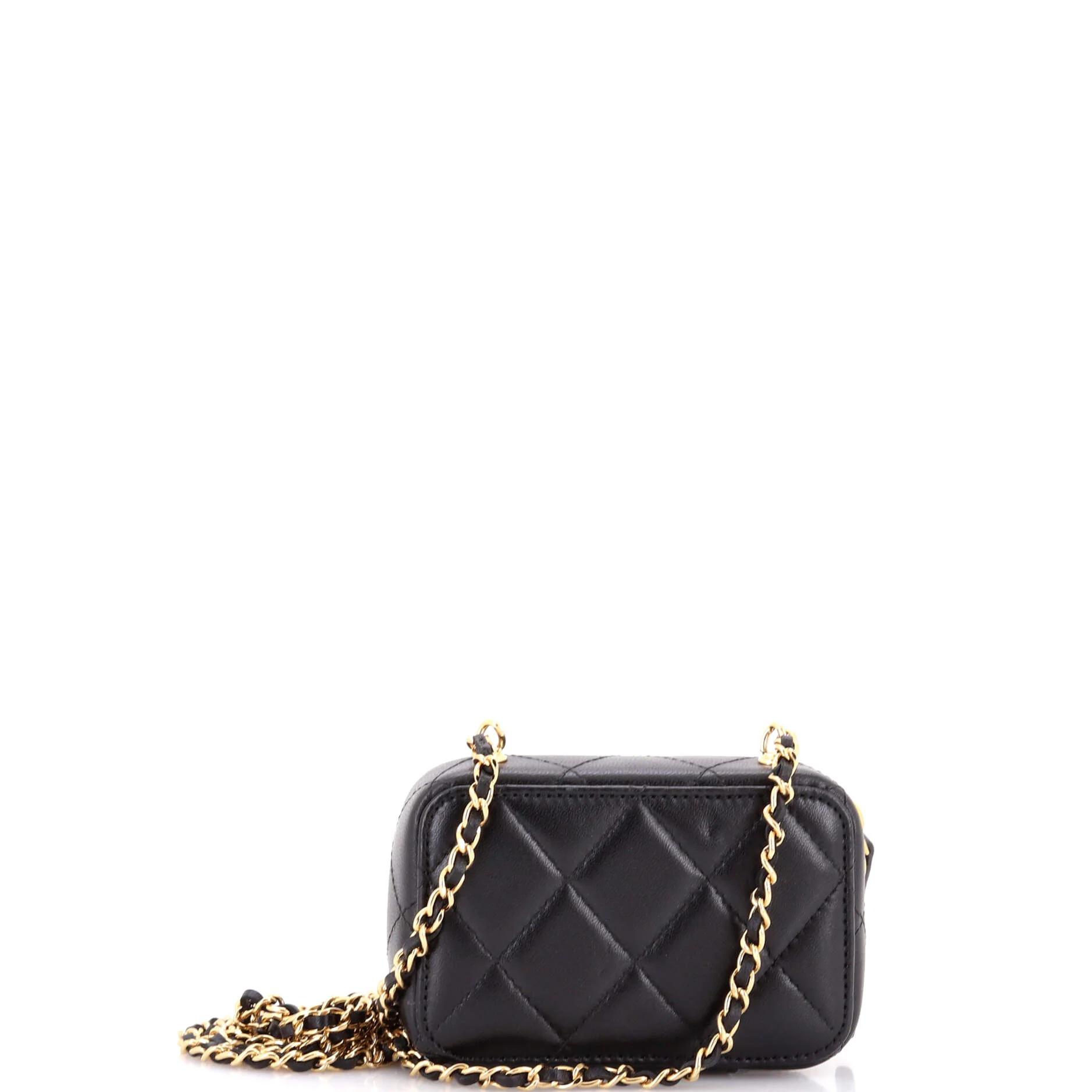 Golden Plate Zip Around Vanity Case with Chain Quilted Metal and Lambskin Extra Mini - Image 3