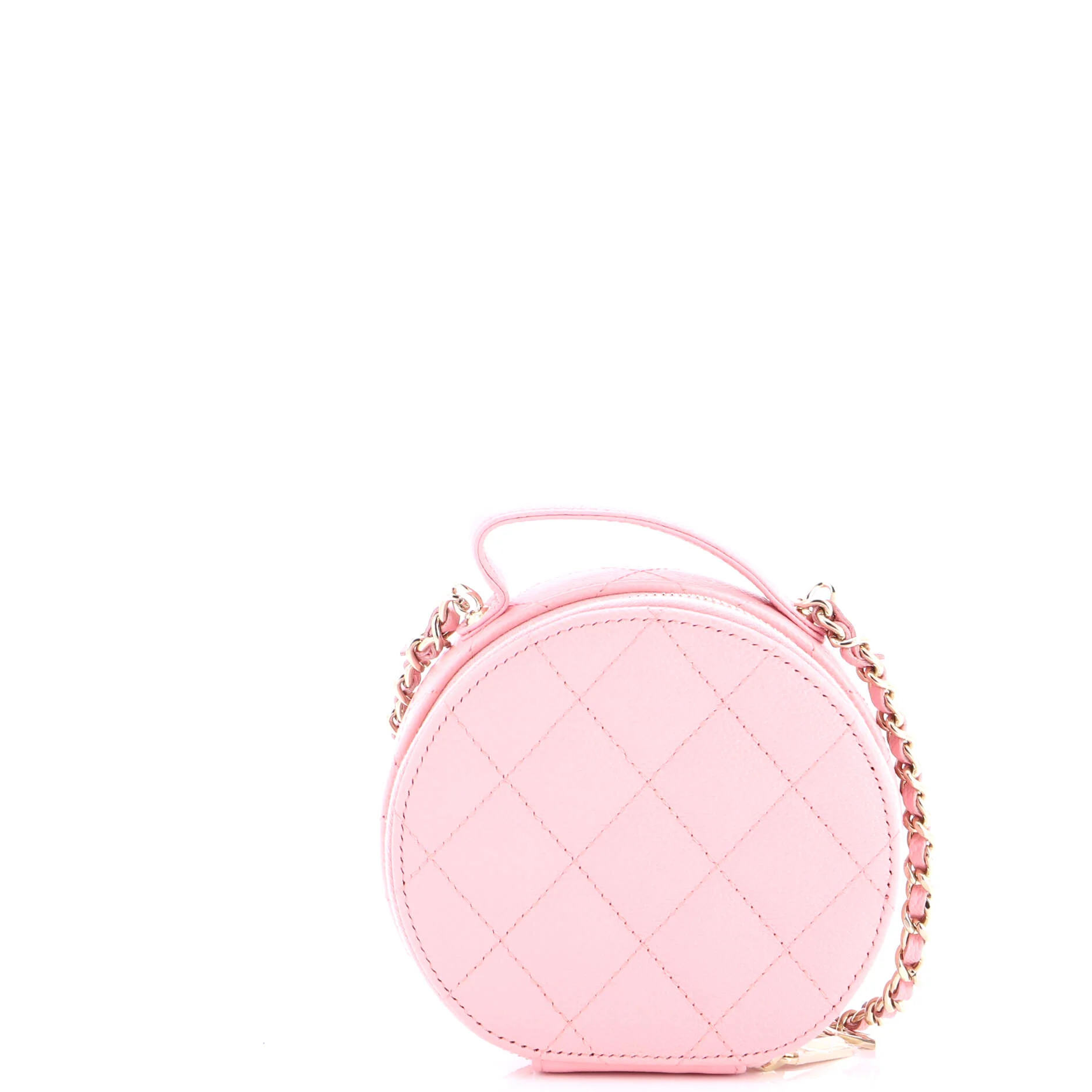 Handle with Care Round Vanity Case with Chain Quilted Caviar Small - Image 4