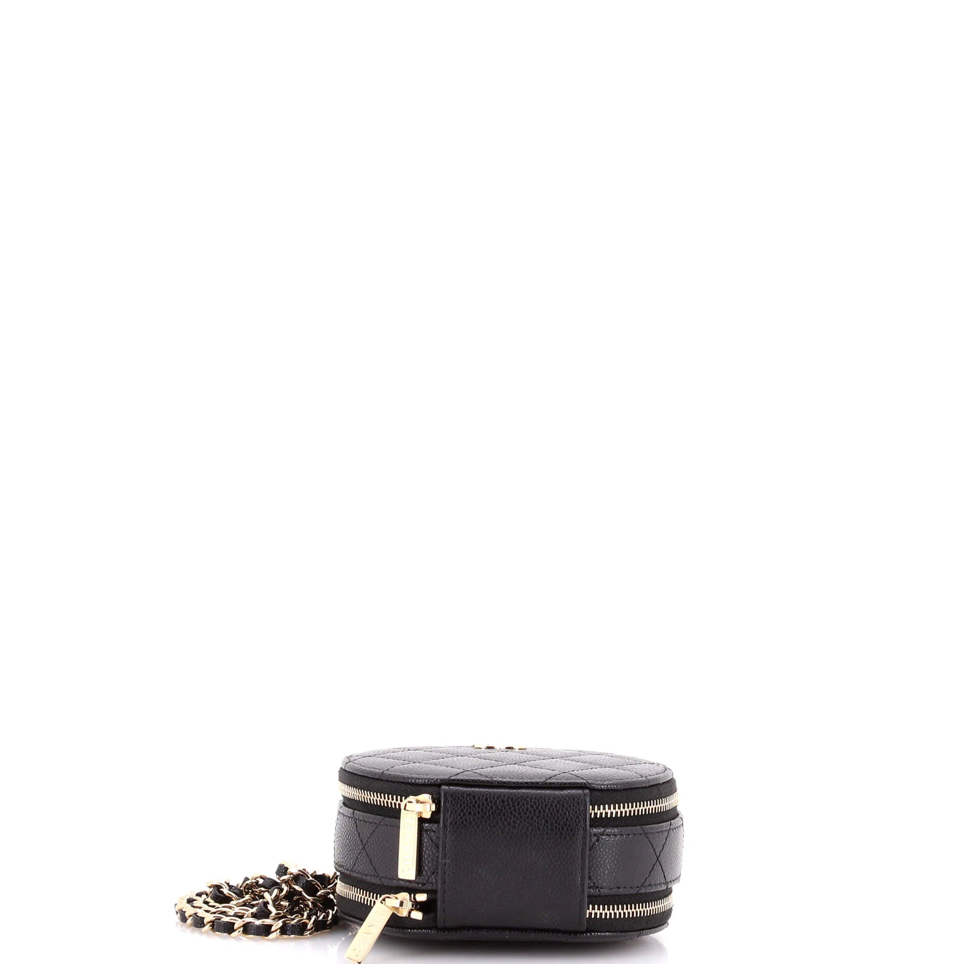 Handle with Care Round Vanity Case with Chain Quilted Caviar Small - Image 4