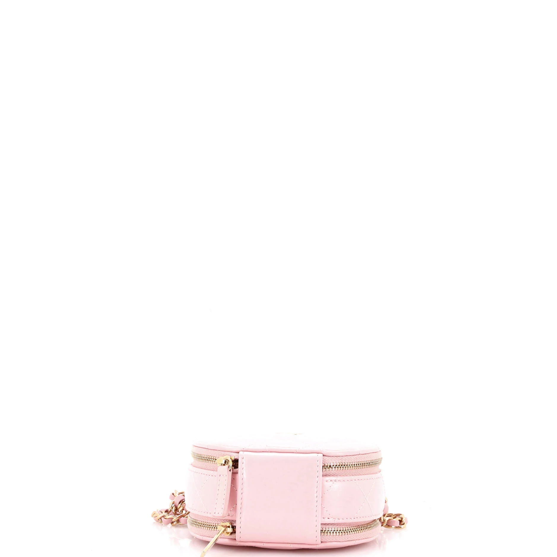 Handle with Care Round Vanity Case with Chain Quilted Lambskin Small - Image 4