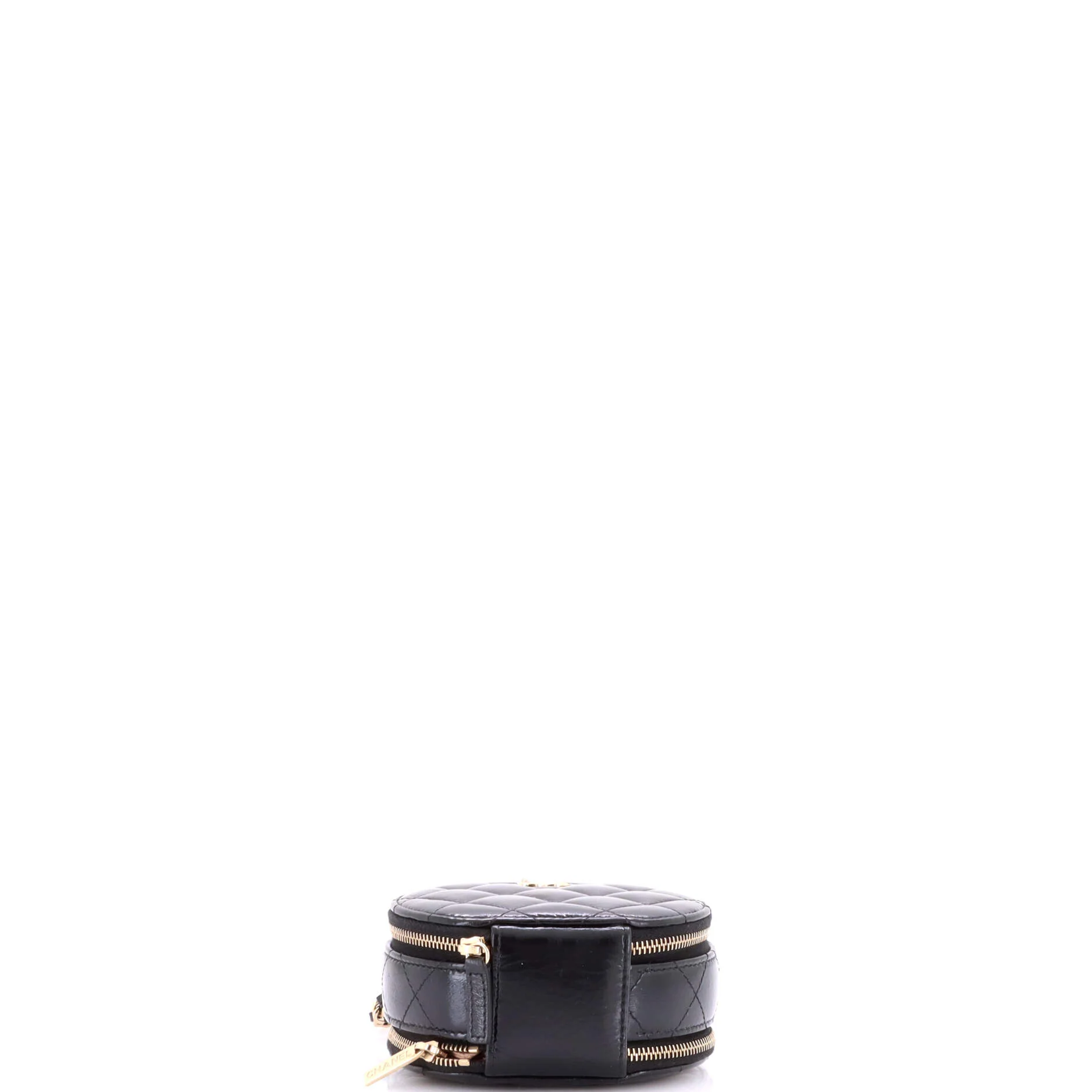 Handle with Care Round Vanity Case with Chain Quilted Lambskin Small - Image 4