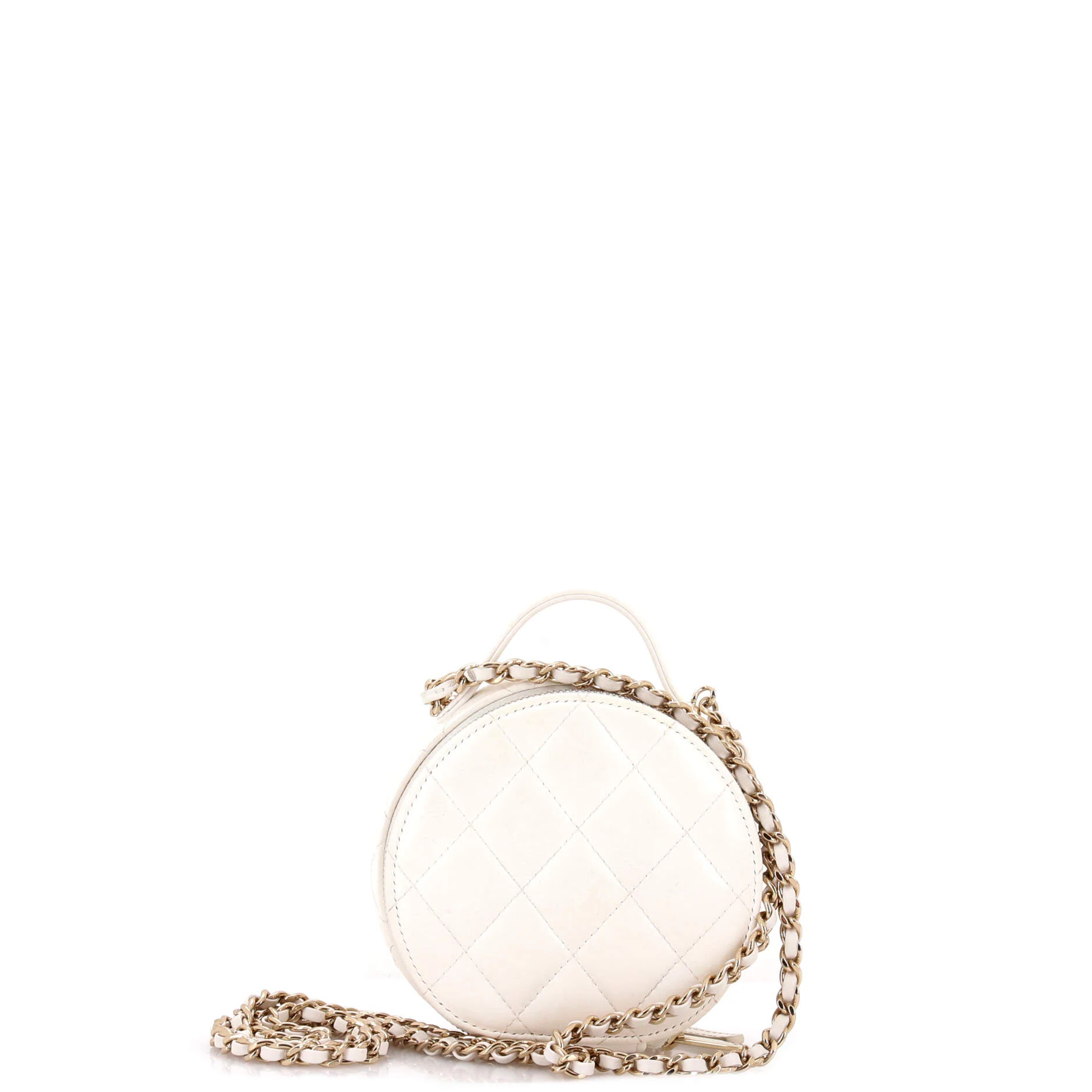 Handle with Care Round Vanity Case with Chain Quilted Lambskin Small - Image 3