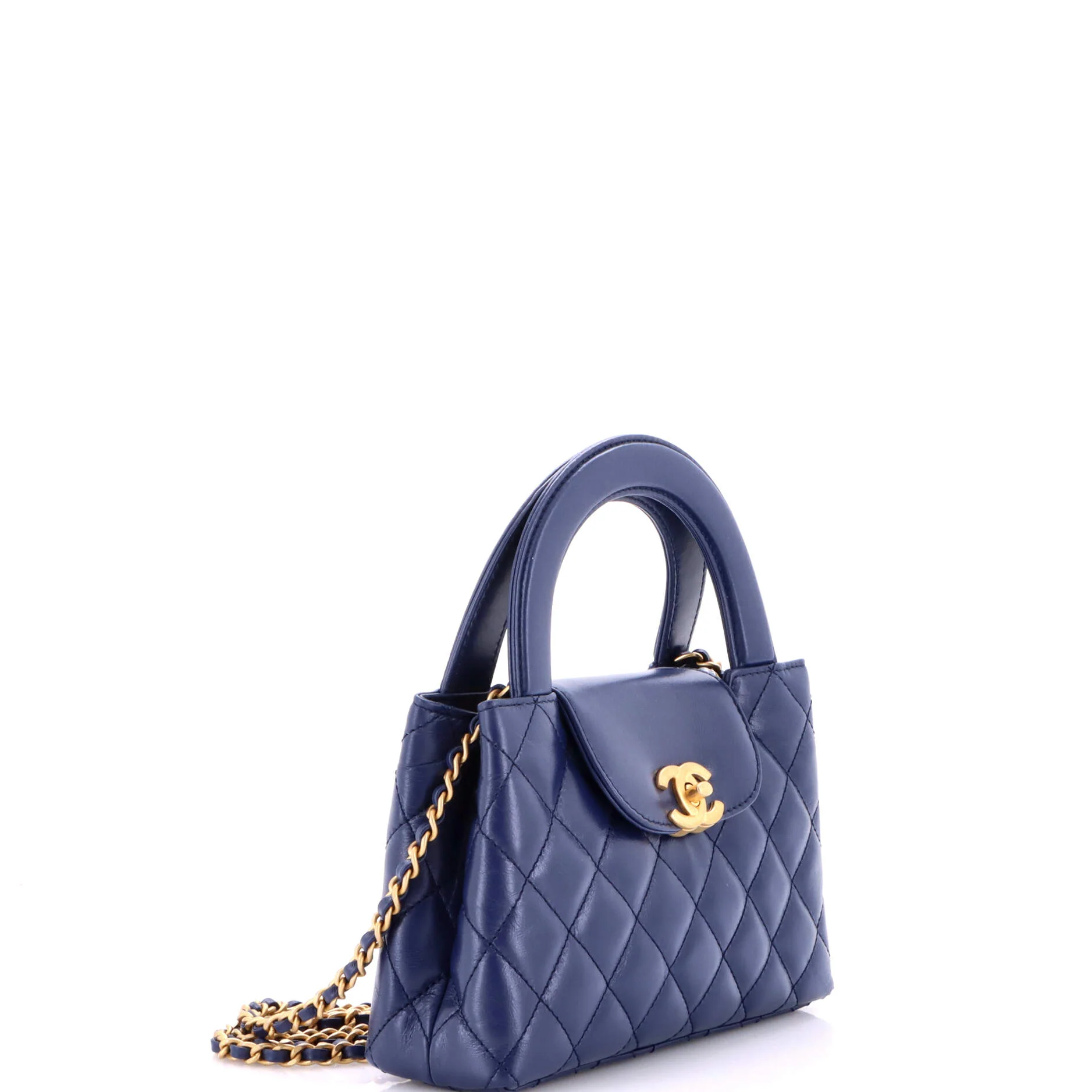 Kelly Top Handle Shopping Bag Quilted Shiny Aged Calfskin Mini - Image 2