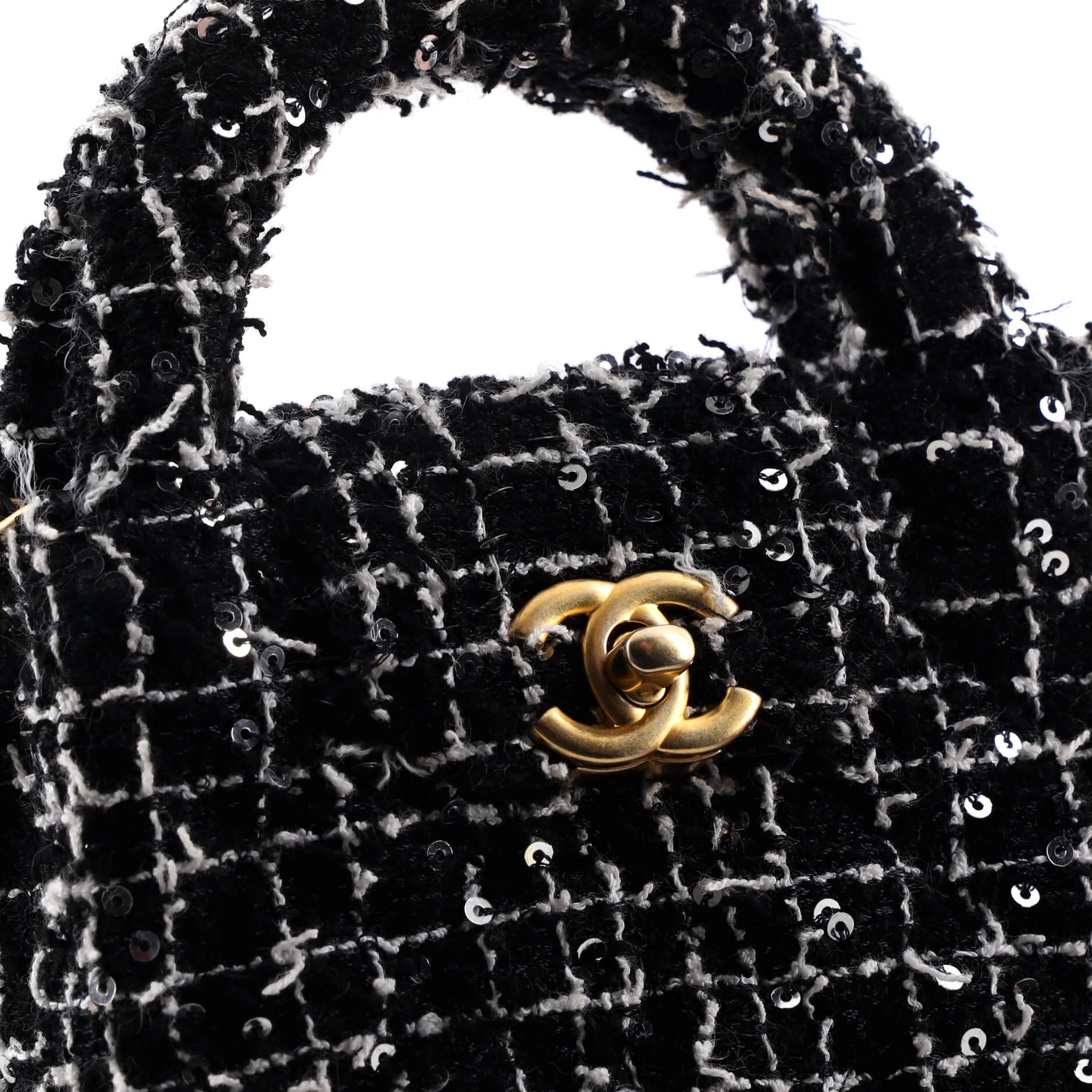 Kelly Top Handle Shopping Bag Quilted Tweed with Sequins Nano - Image 7