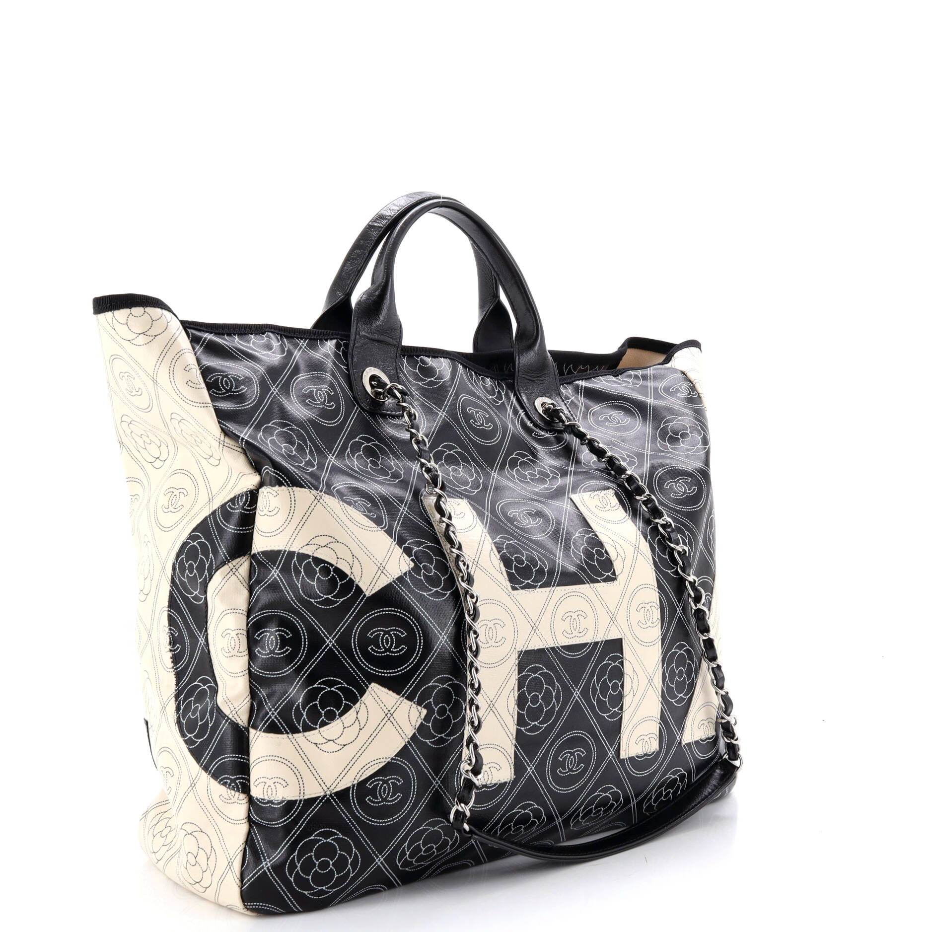 Logo Camellia Shopping Tote Printed Coated Canvas Medium - Image 3