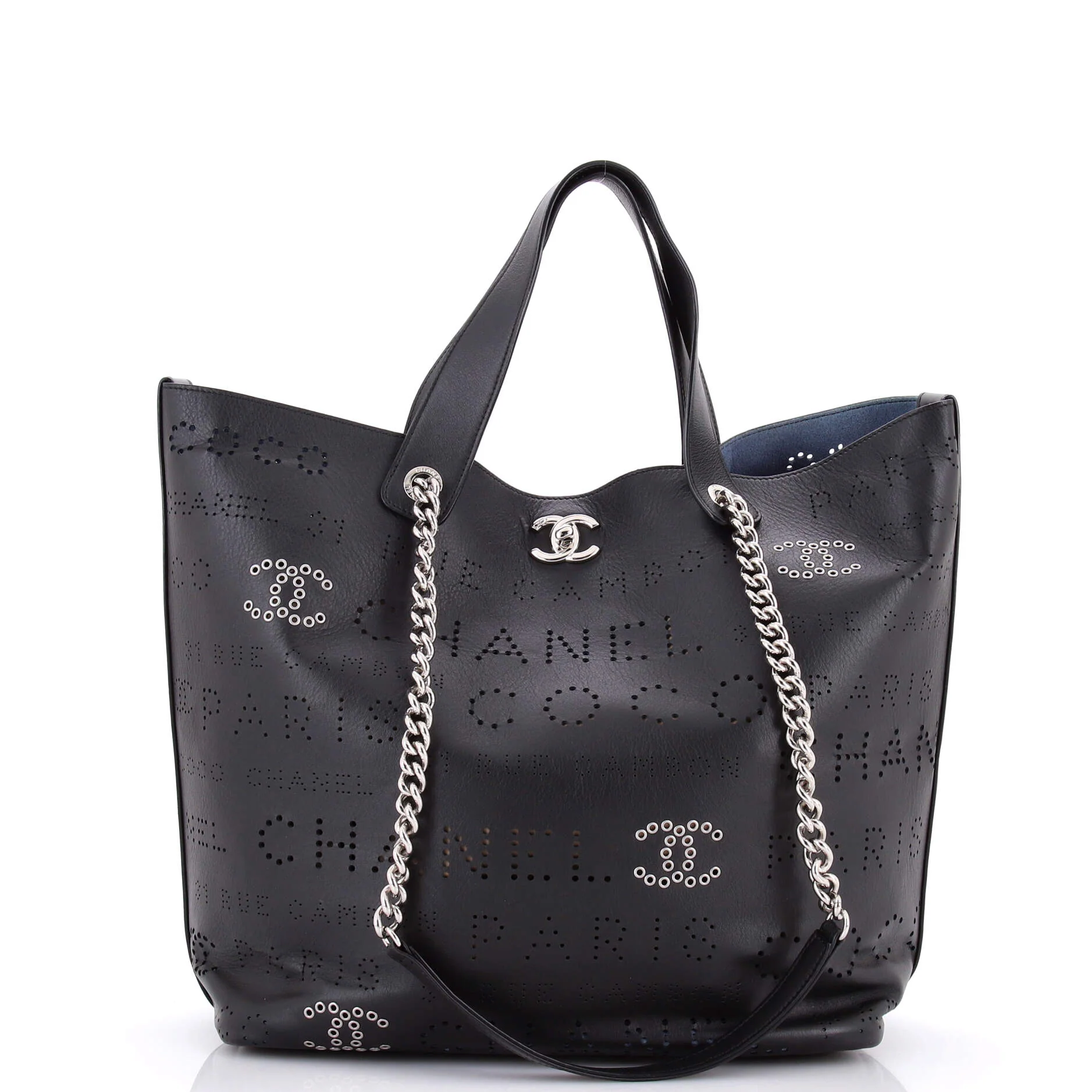 Logo Eyelets Shopping Tote Perforated Calfskin Medium