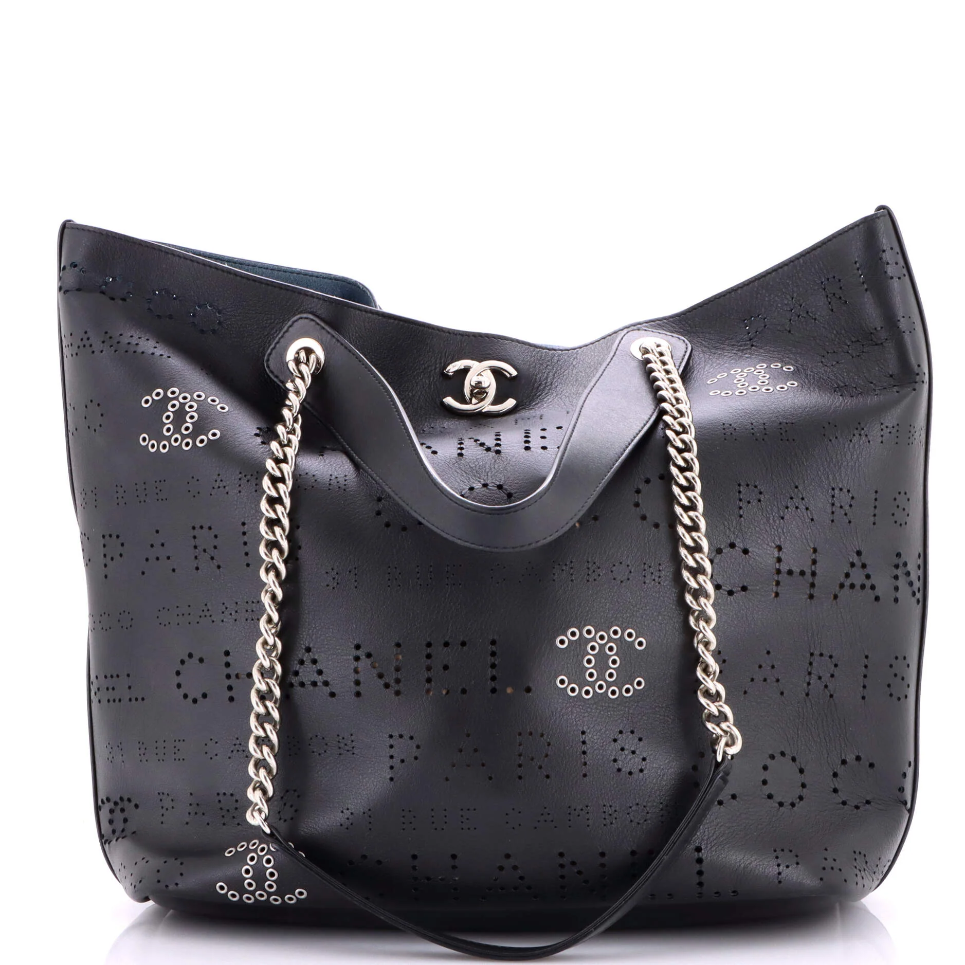Logo Eyelets Shopping Tote Perforated Calfskin Medium