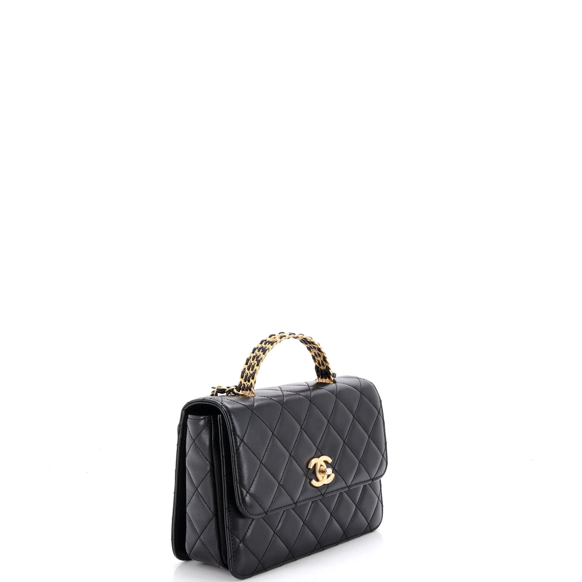 Logo Links Top Handle Flap Bag Quilted Calfskin Small - Image 2