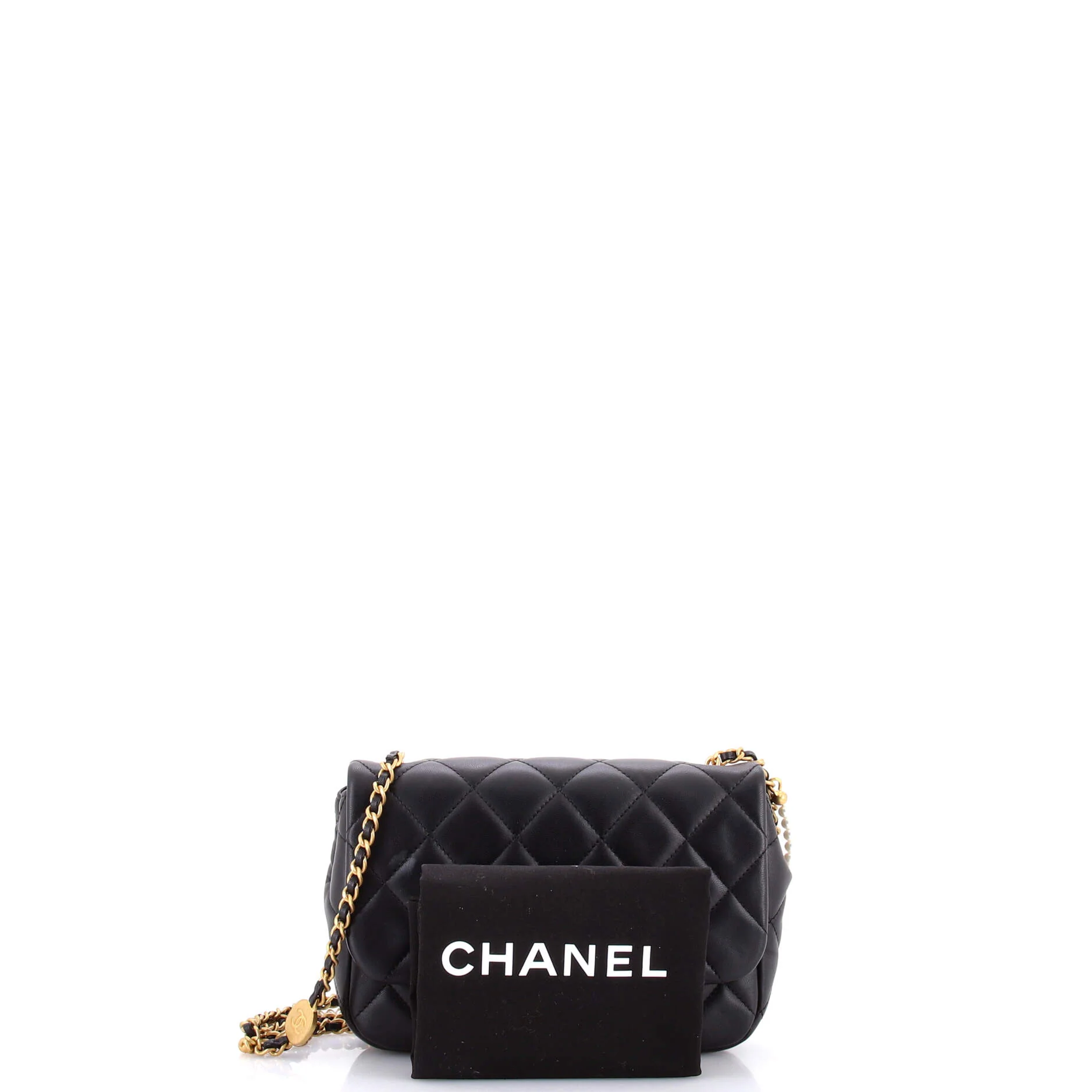 Medallion Pearl Chain Flap Bag Quilted Lambskin Mini - Image 2