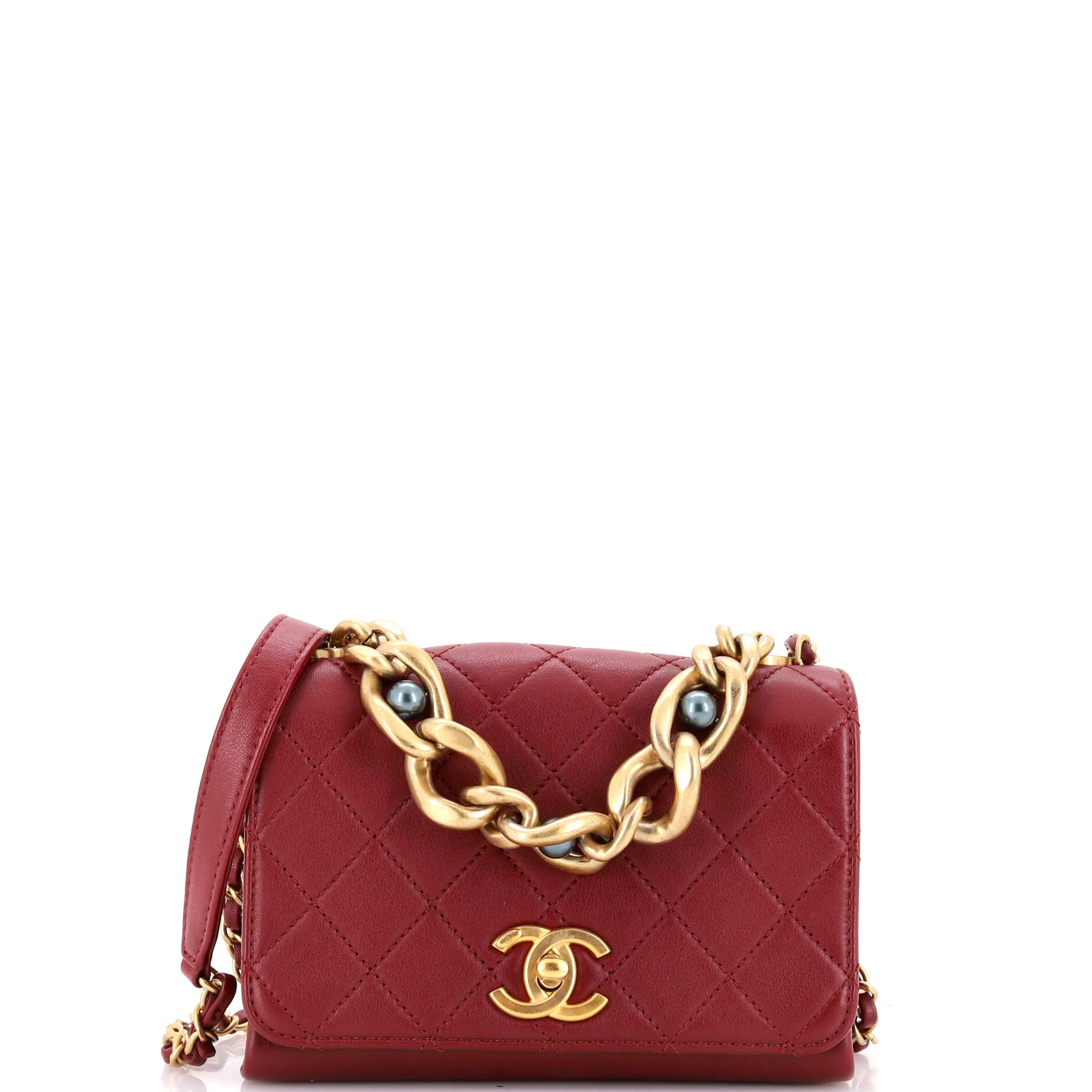 Pearl Boy Chain Flap Bag Quilted Calfskin Mini