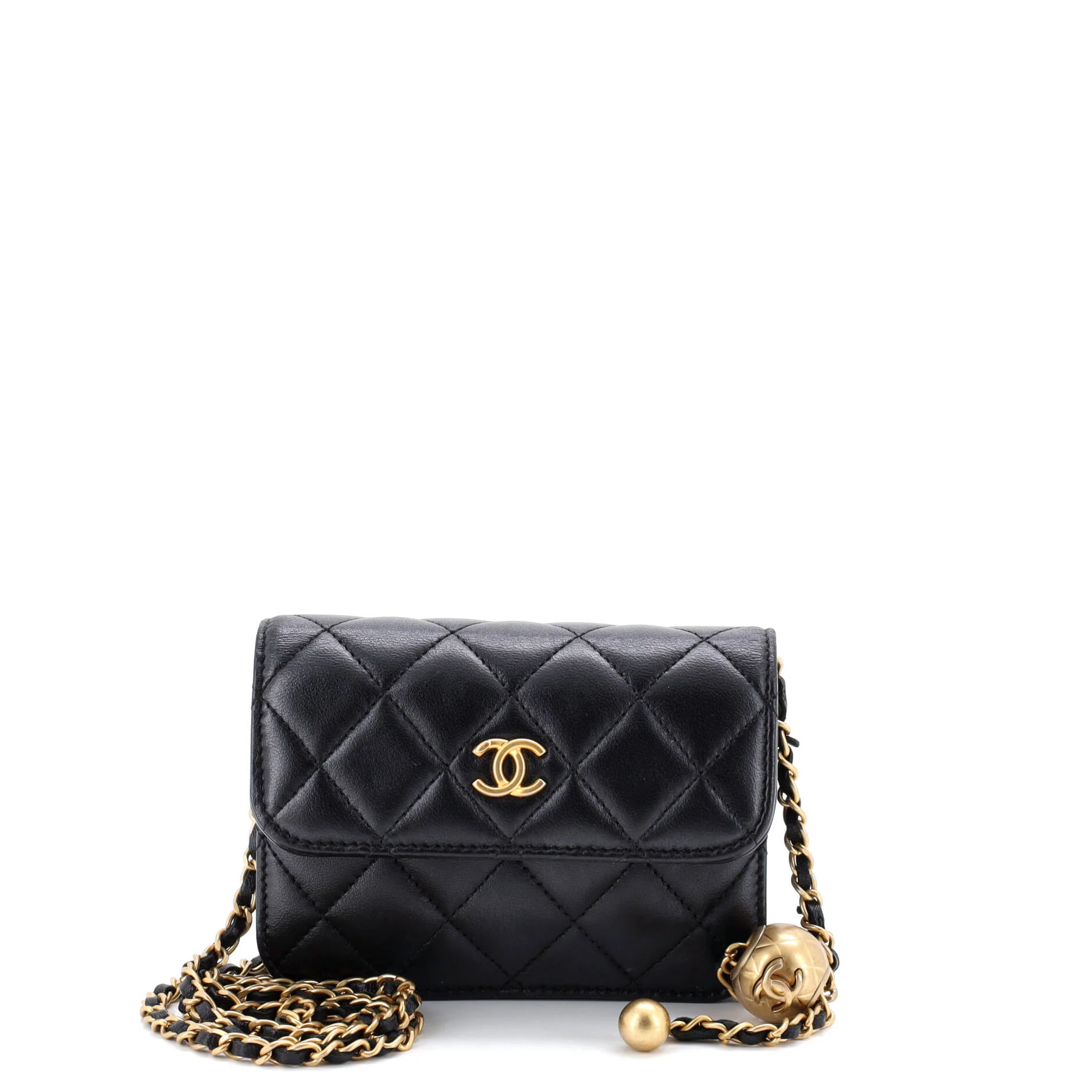 Pearl Crush Flap Clutch with Chain Quilted Lambskin Mini
