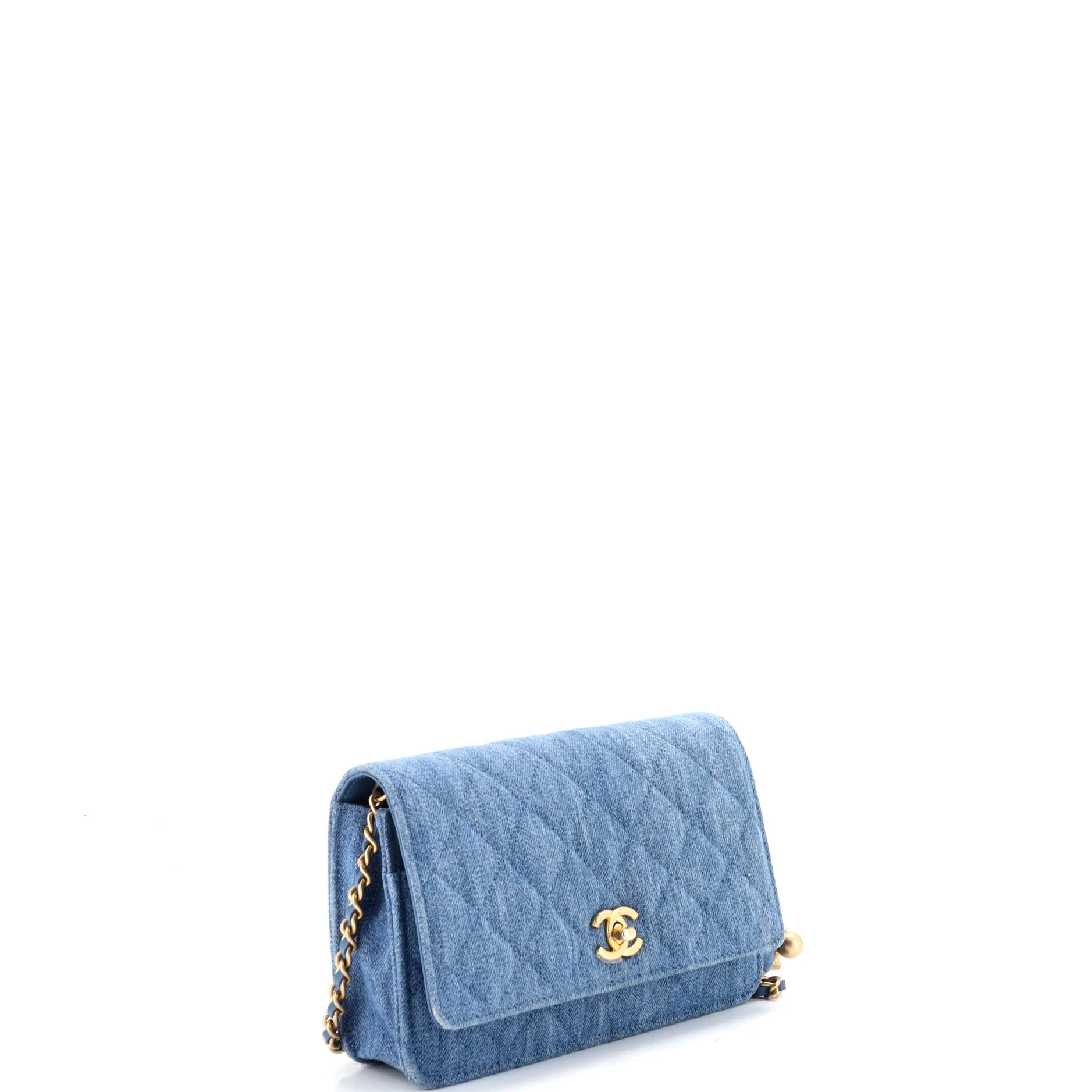 Pearl Crush Wallet on Chain Quilted Denim - Image 2
