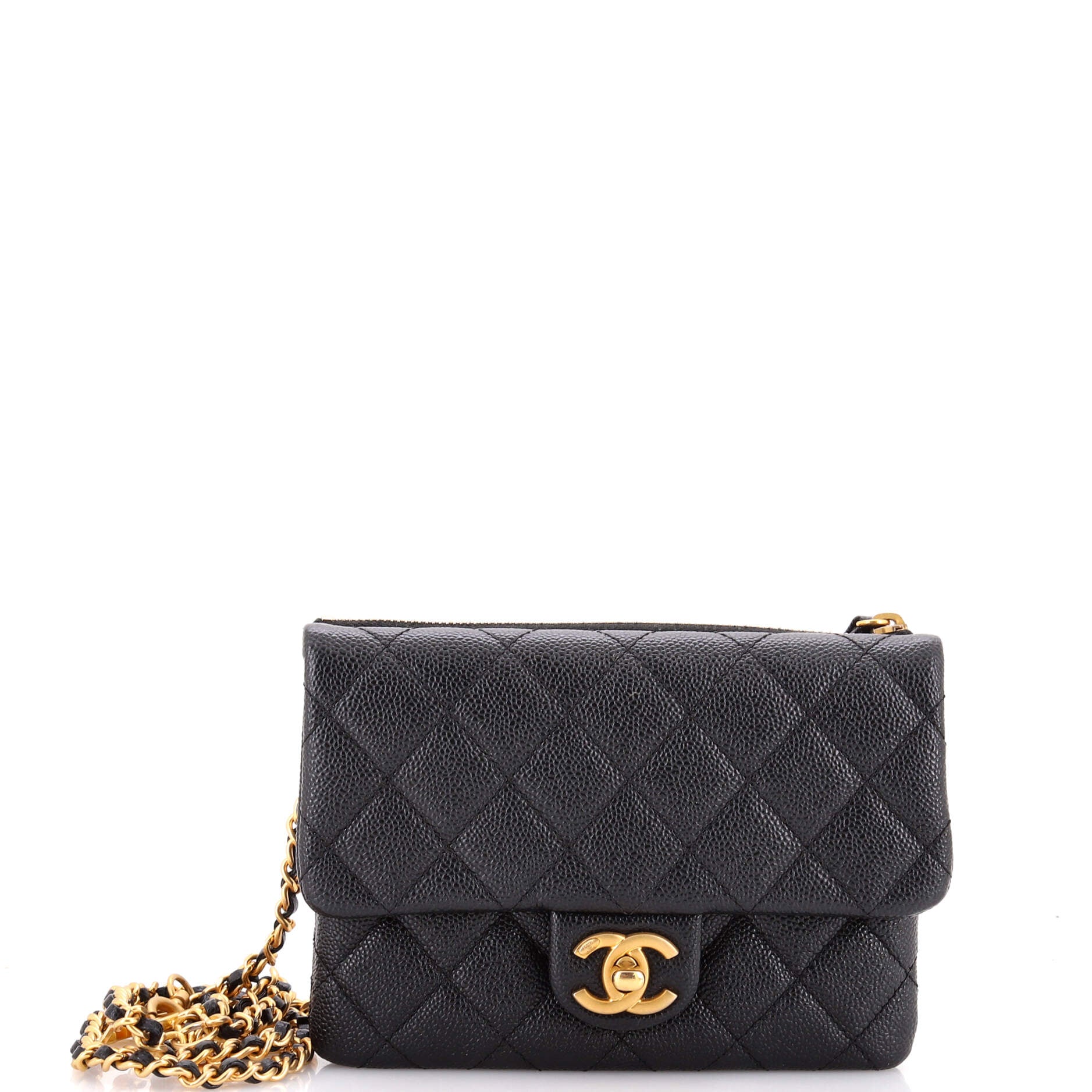 Pick Me Up Logo Chain Belt Bag Quilted Caviar