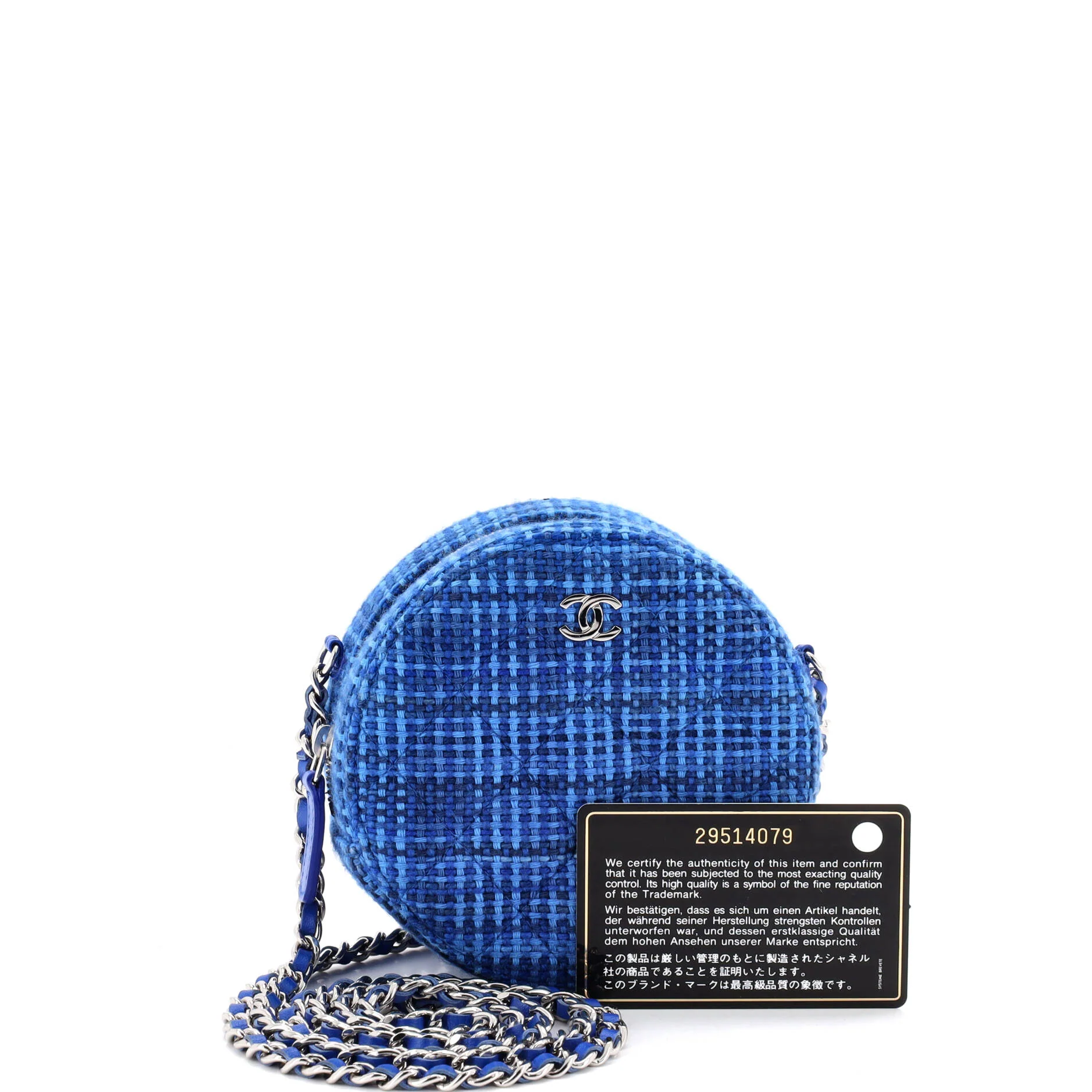 Round Clutch with Chain Quilted Tweed Mini - Image 2