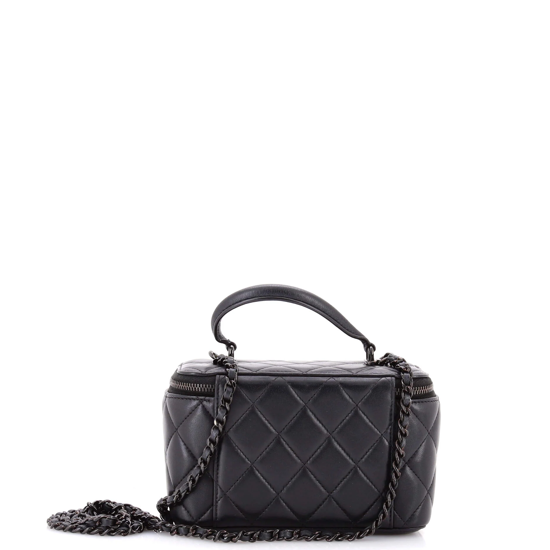 So Black Top Handle Vanity Case with Chain Quilted Lambskin Small - Image 3
