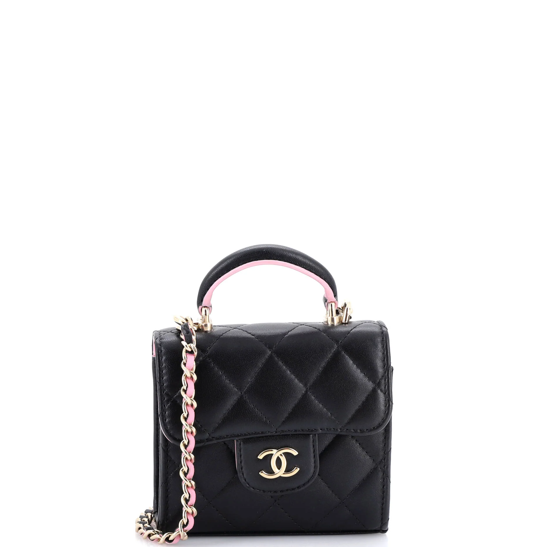 Square Classic Flap Top Handle Clutch with Chain Quilted Lambskin