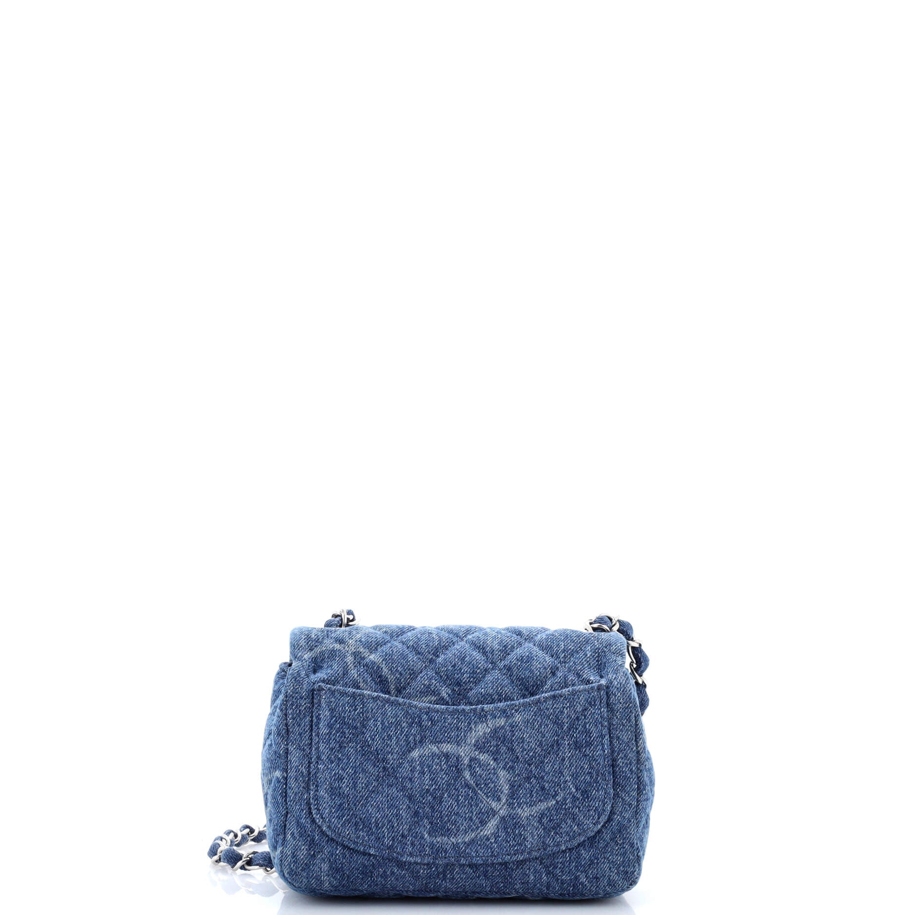 Square Classic Single Flap Bag Quilted CC Printed Denim Mini - Image 3