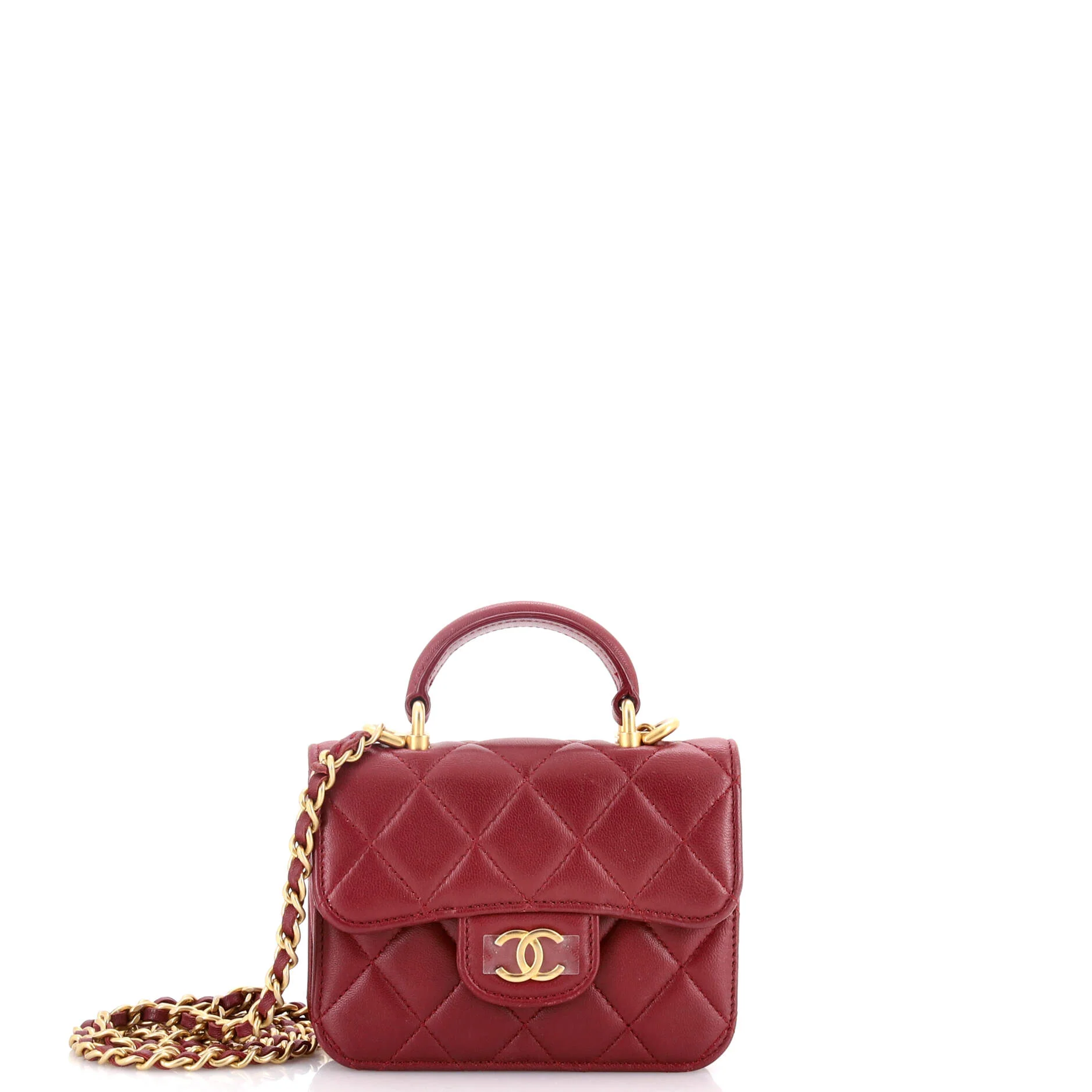 Top Handle Flap Coin Purse with Chain Quilted Lambskin
